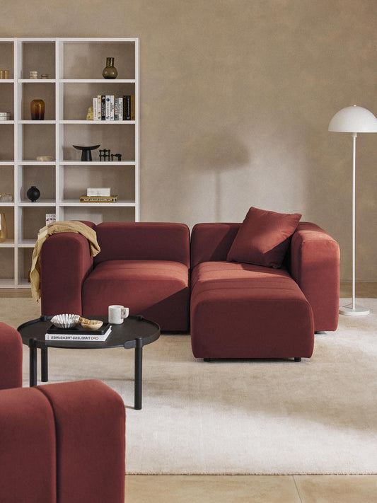 Modulares Samt-Sofa Lena (3-Sitzer) mit Hocker (links/rechts)