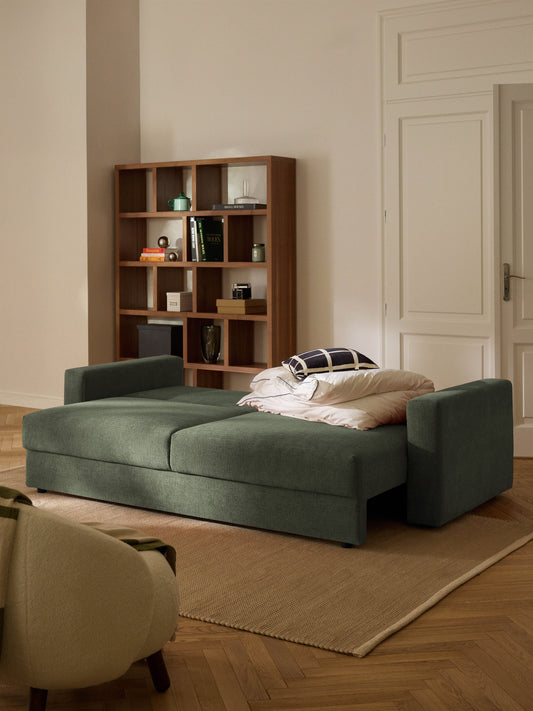 Samt-Schlafsofa Tasha (3-Sitzer) mit Stauraum