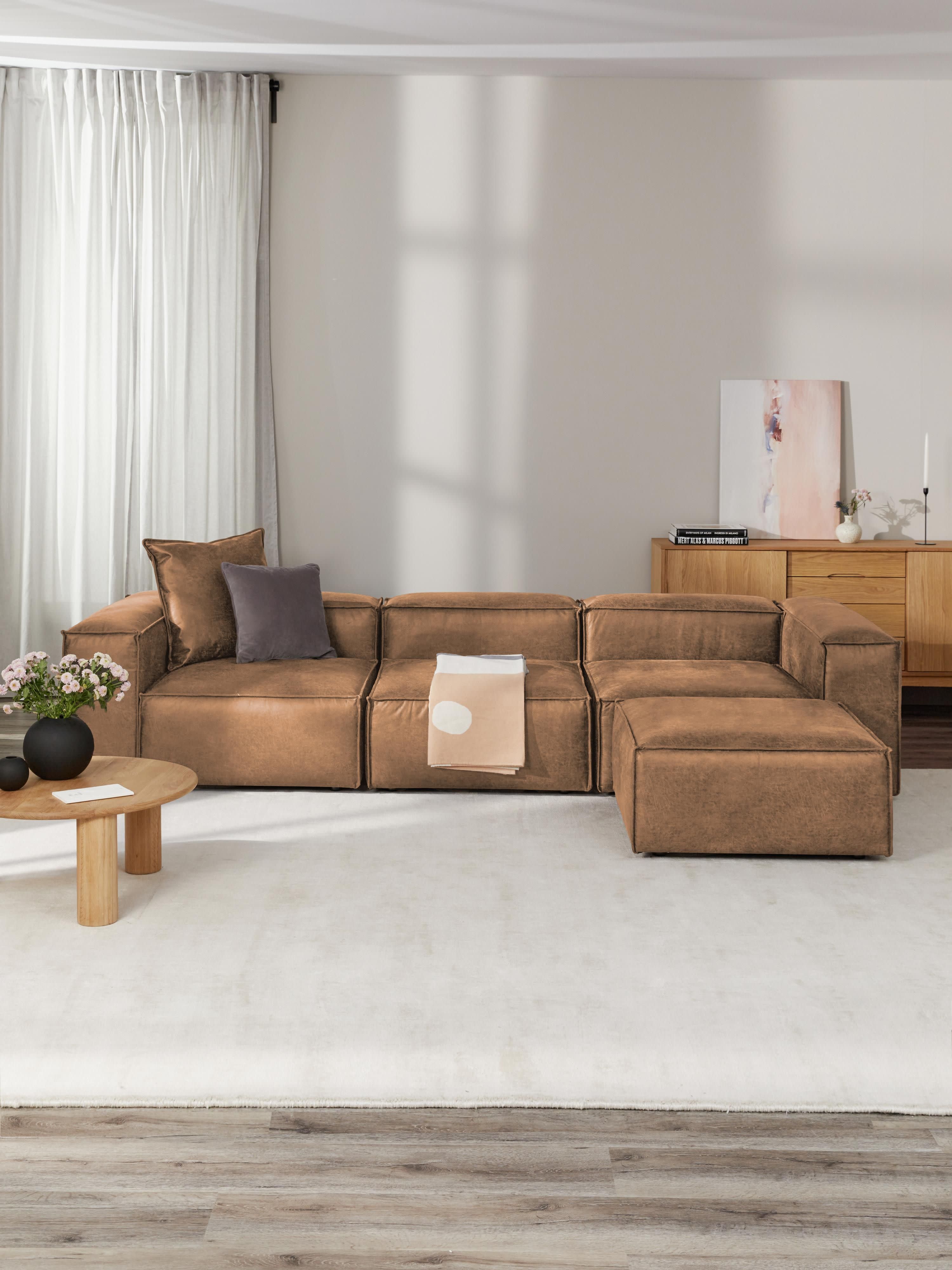 Modulares Sofa Lennon (4-Sitzer) aus Leder mit Hocker (links/rechts)