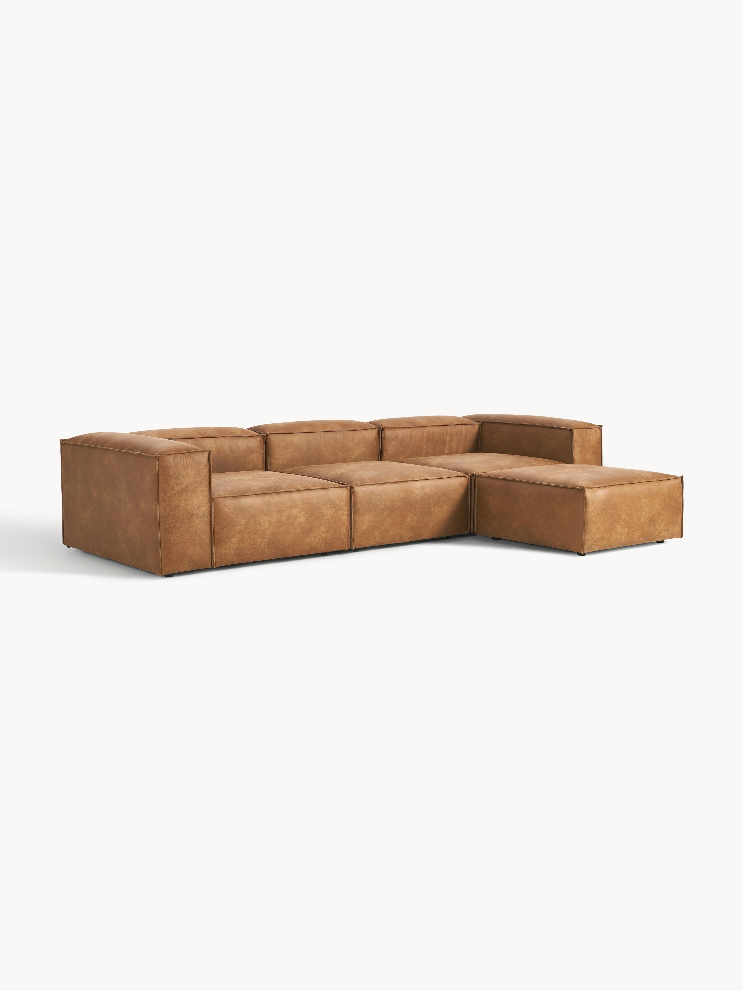 Modulares Sofa Lennon (4-Sitzer) aus Leder mit Hocker (links/rechts)