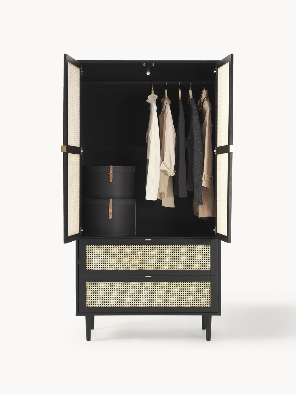 Kleiner Kleiderschrank Aries mit Wiener Geflecht, 2-türig