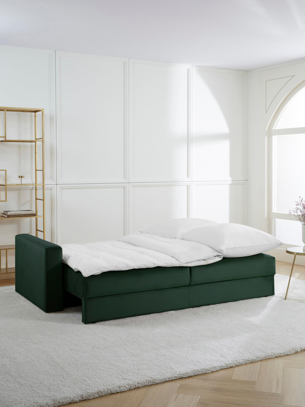 Samt-Schlafsofa Tasha (3-Sitzer) mit Stauraum
