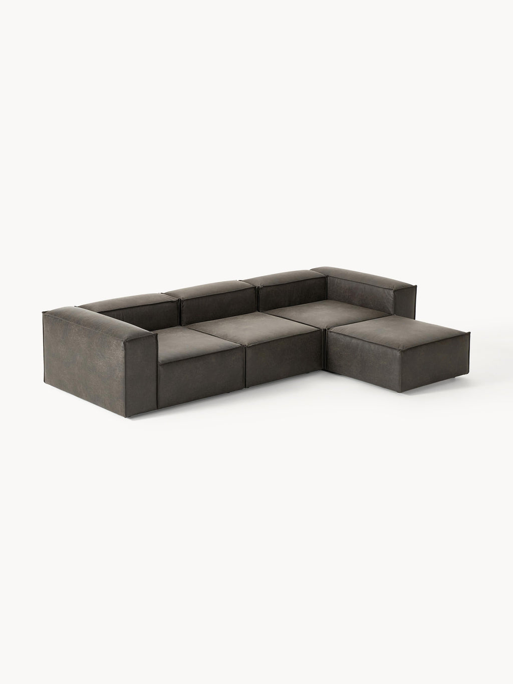 Modulares Sofa Lennon (4-Sitzer) aus Leder mit Hocker (links/rechts)