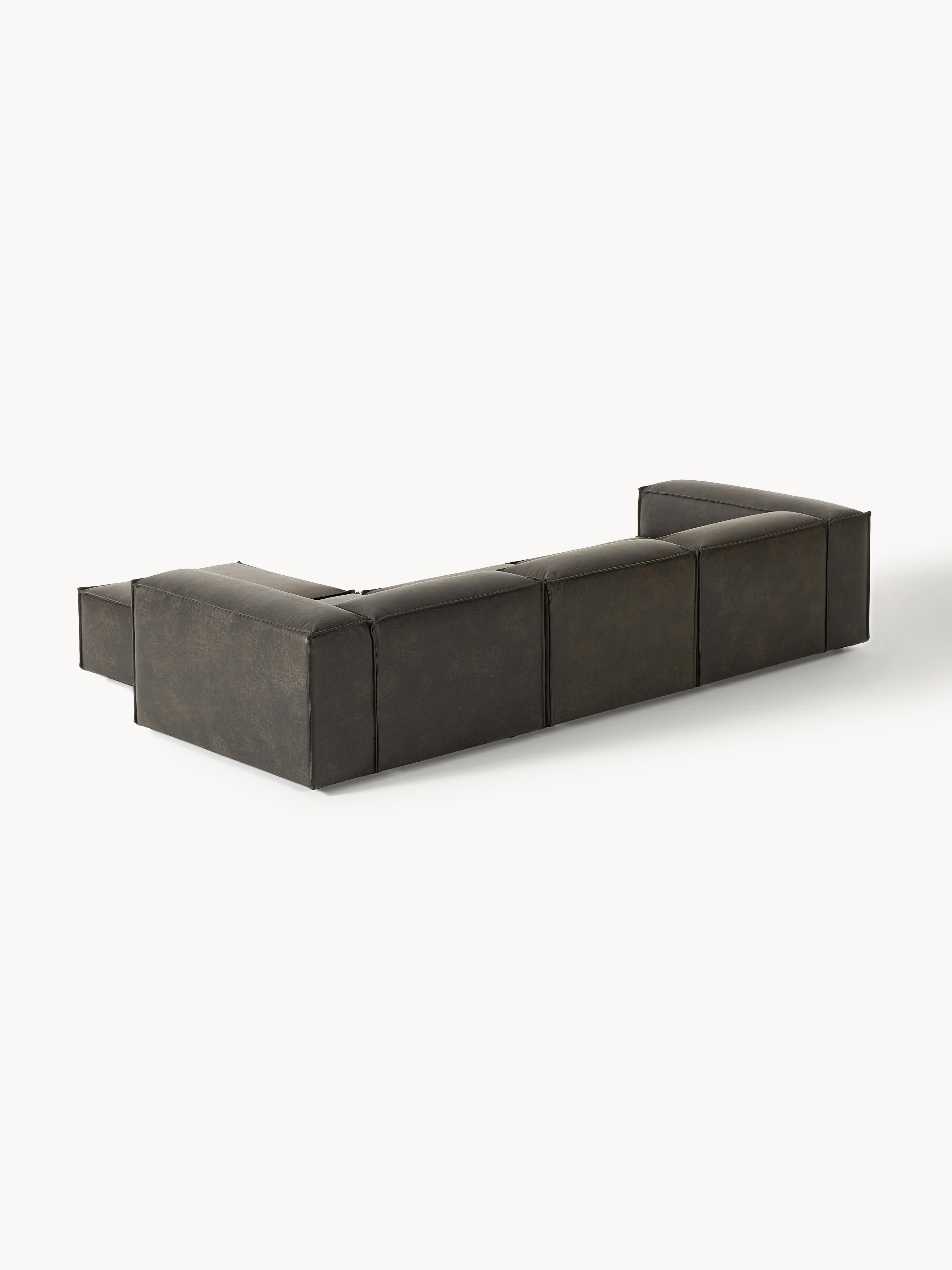 Modulares Sofa Lennon (4-Sitzer) aus Leder mit Hocker (links/rechts)