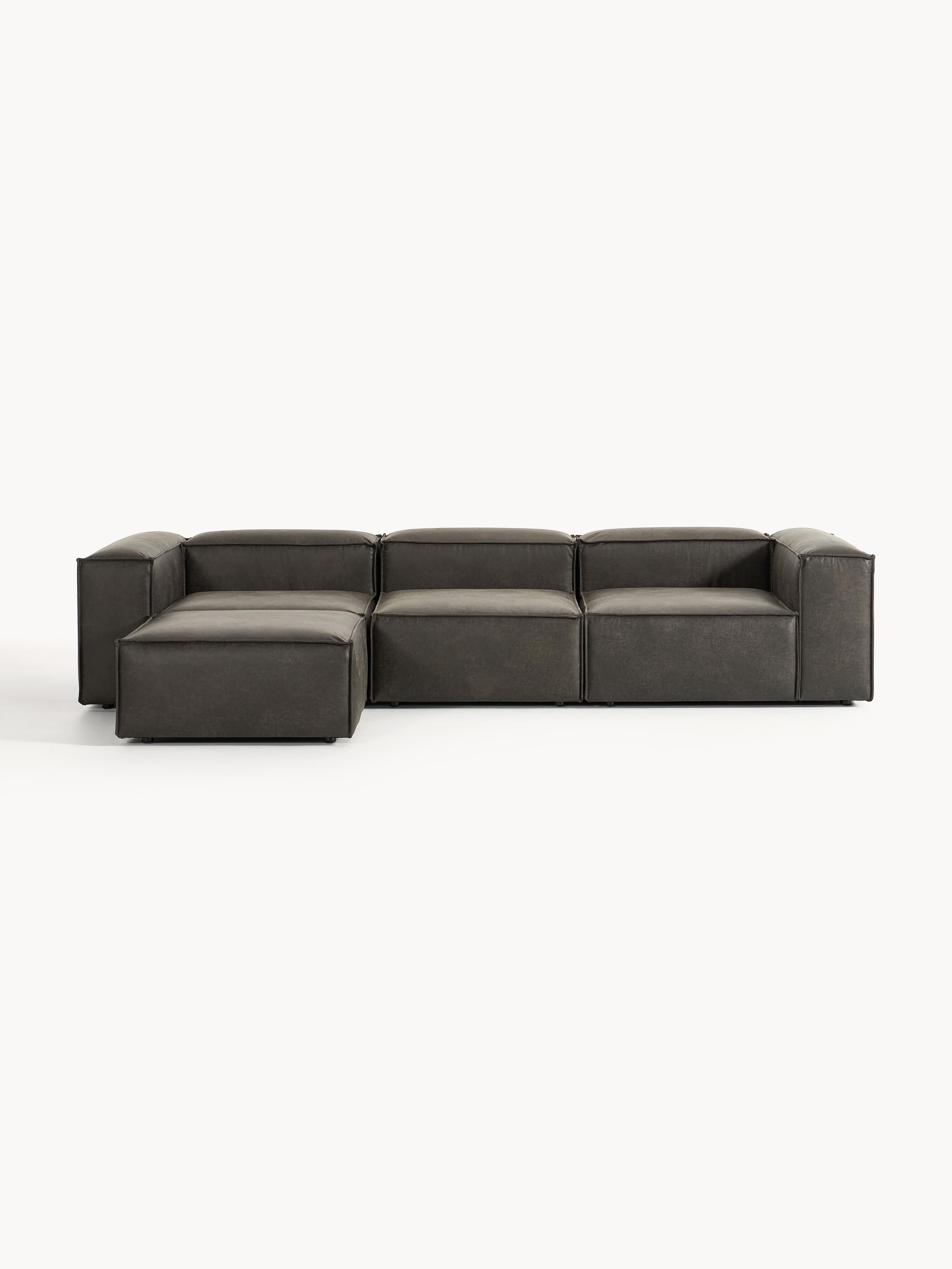 Modulares Sofa Lennon (4-Sitzer) aus Leder mit Hocker (links/rechts)