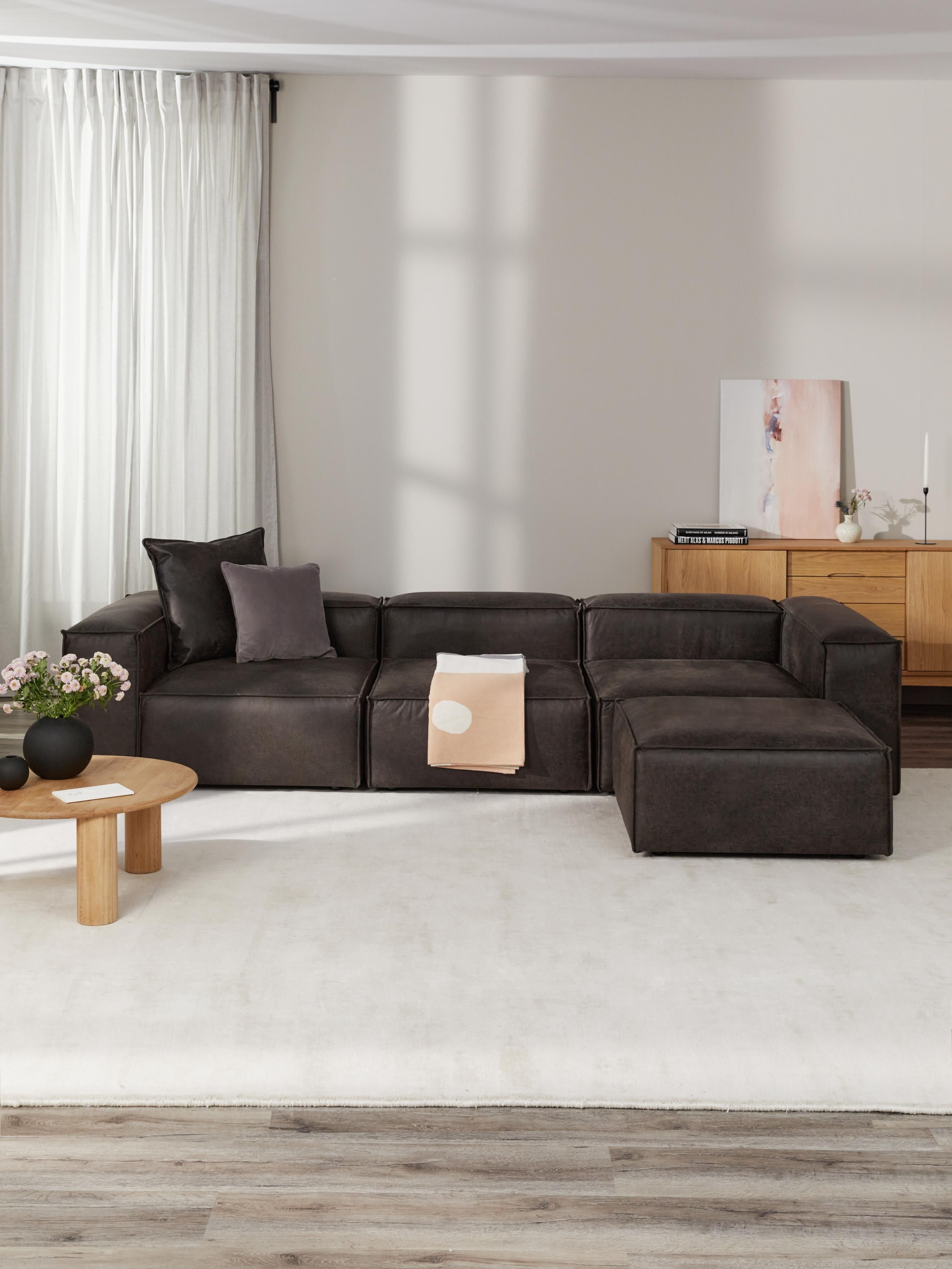 Modulares Sofa Lennon (4-Sitzer) aus Leder mit Hocker (links/rechts)