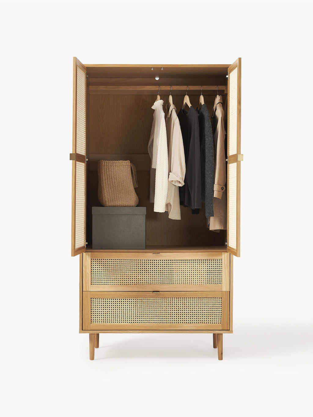 Kleiner Kleiderschrank Aries mit Wiener Geflecht, 2-türig