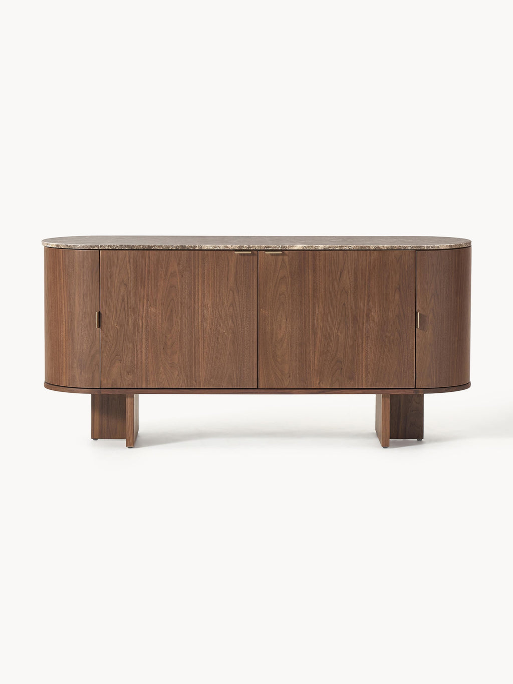 Holz-Sideboard Zumi mit abgerundeten Ecken und Marmorplatte
