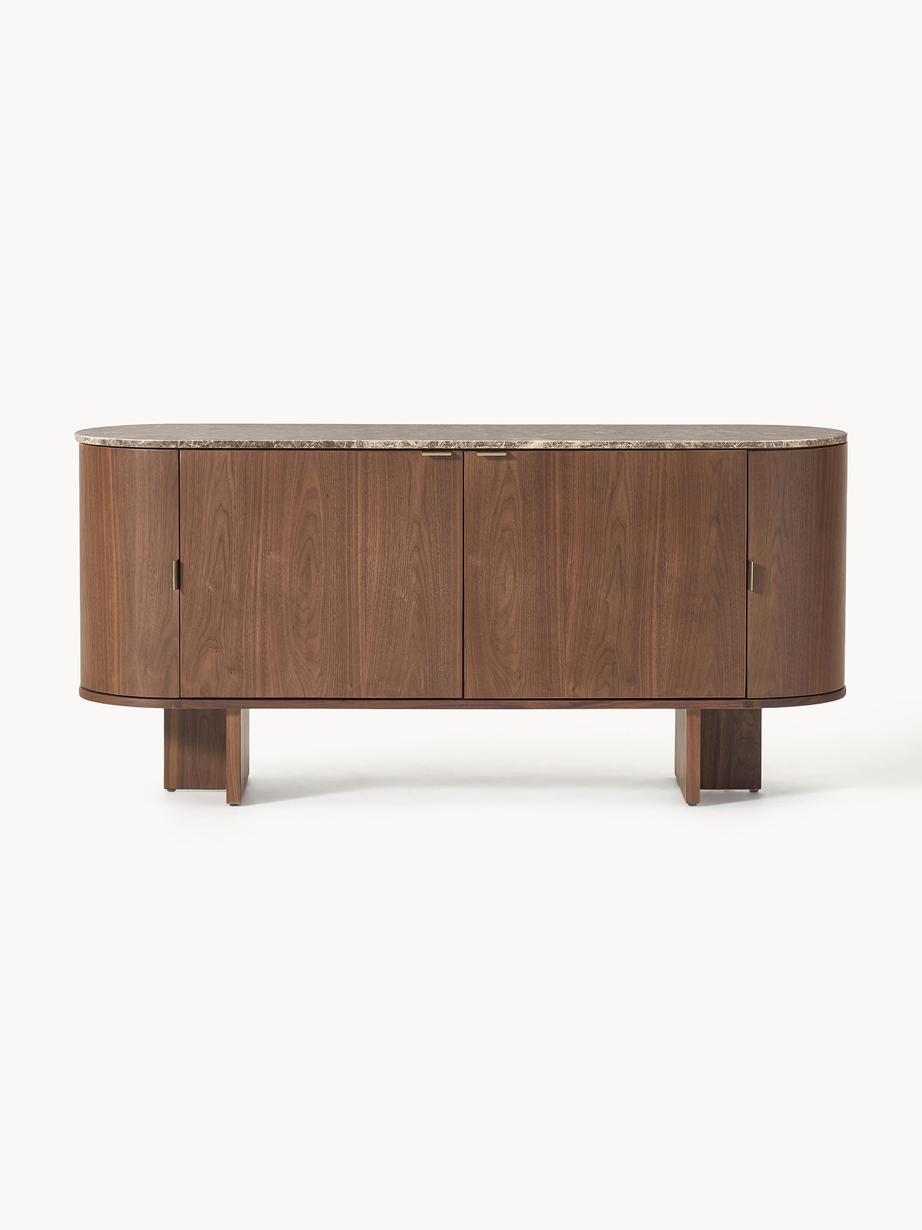Holz-Sideboard Zumi mit abgerundeten Ecken und Marmorplatte
