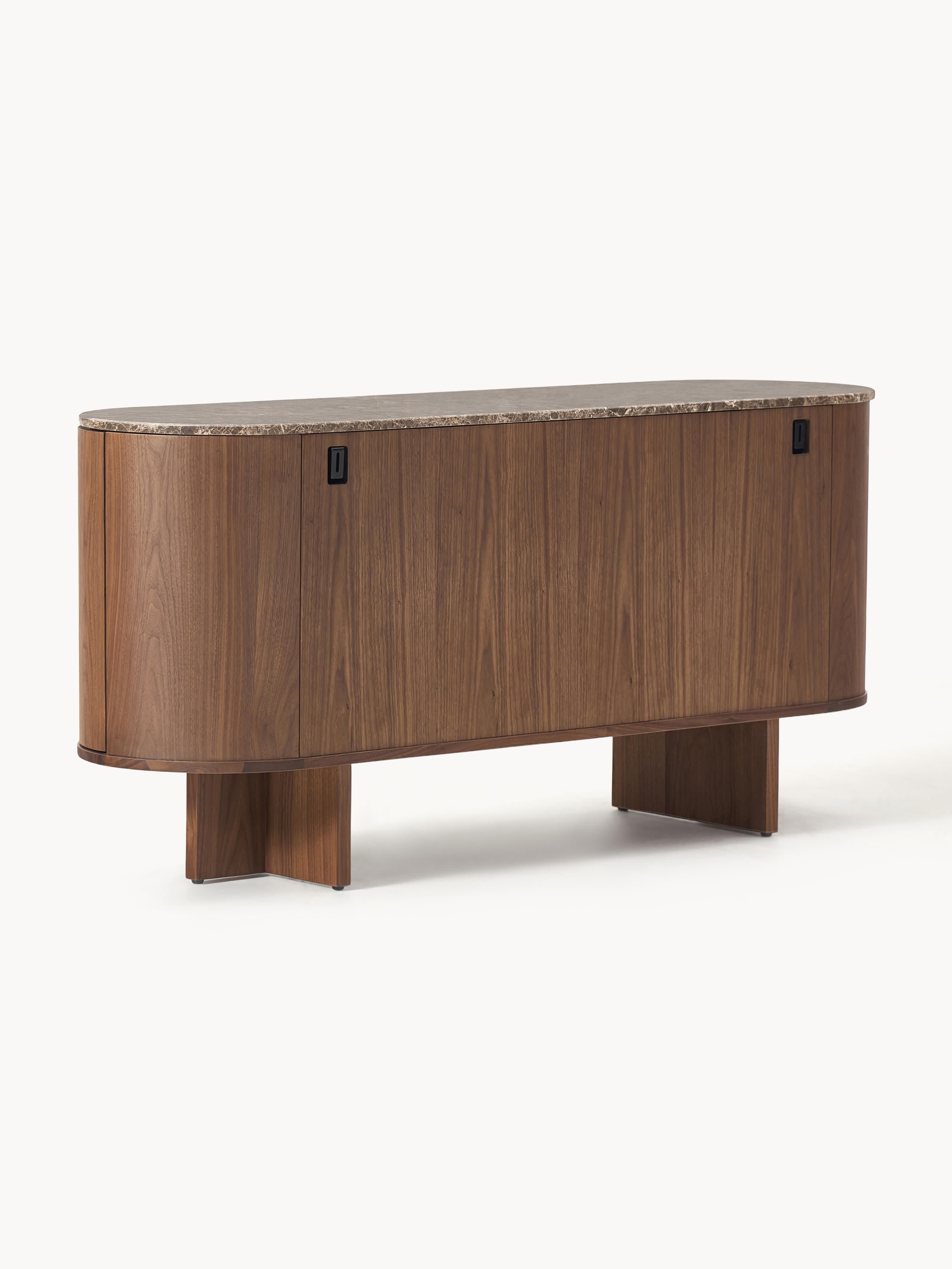 Holz-Sideboard Zumi mit abgerundeten Ecken und Marmorplatte