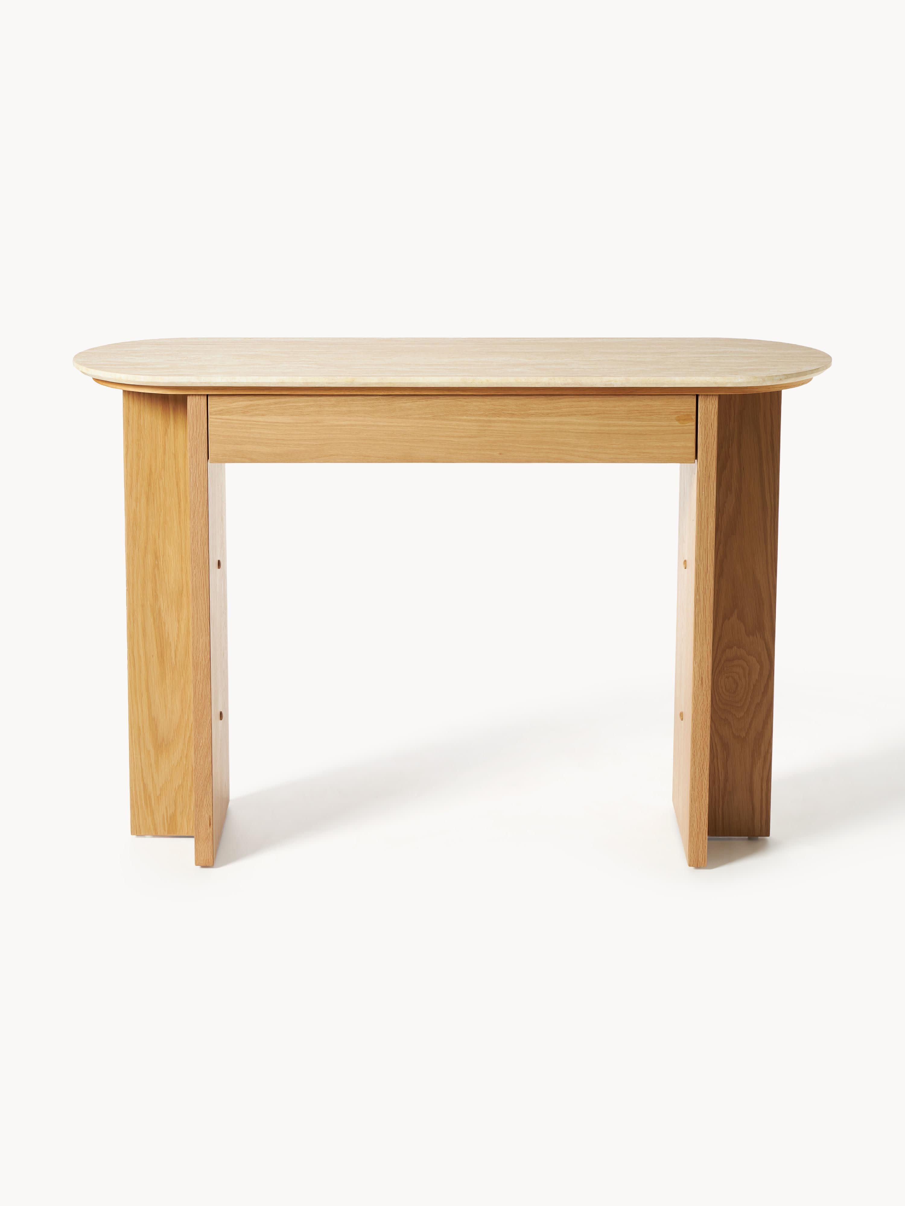 Holz-Konsole Zumi mit Travertinplatte und Schublade