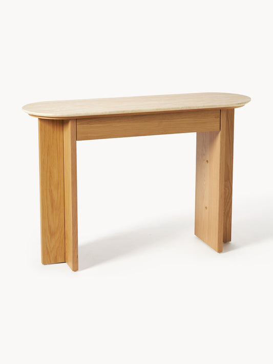 Galeriebild 1 - Holz-Konsole Zumi mit Travertinplatte und Schublade