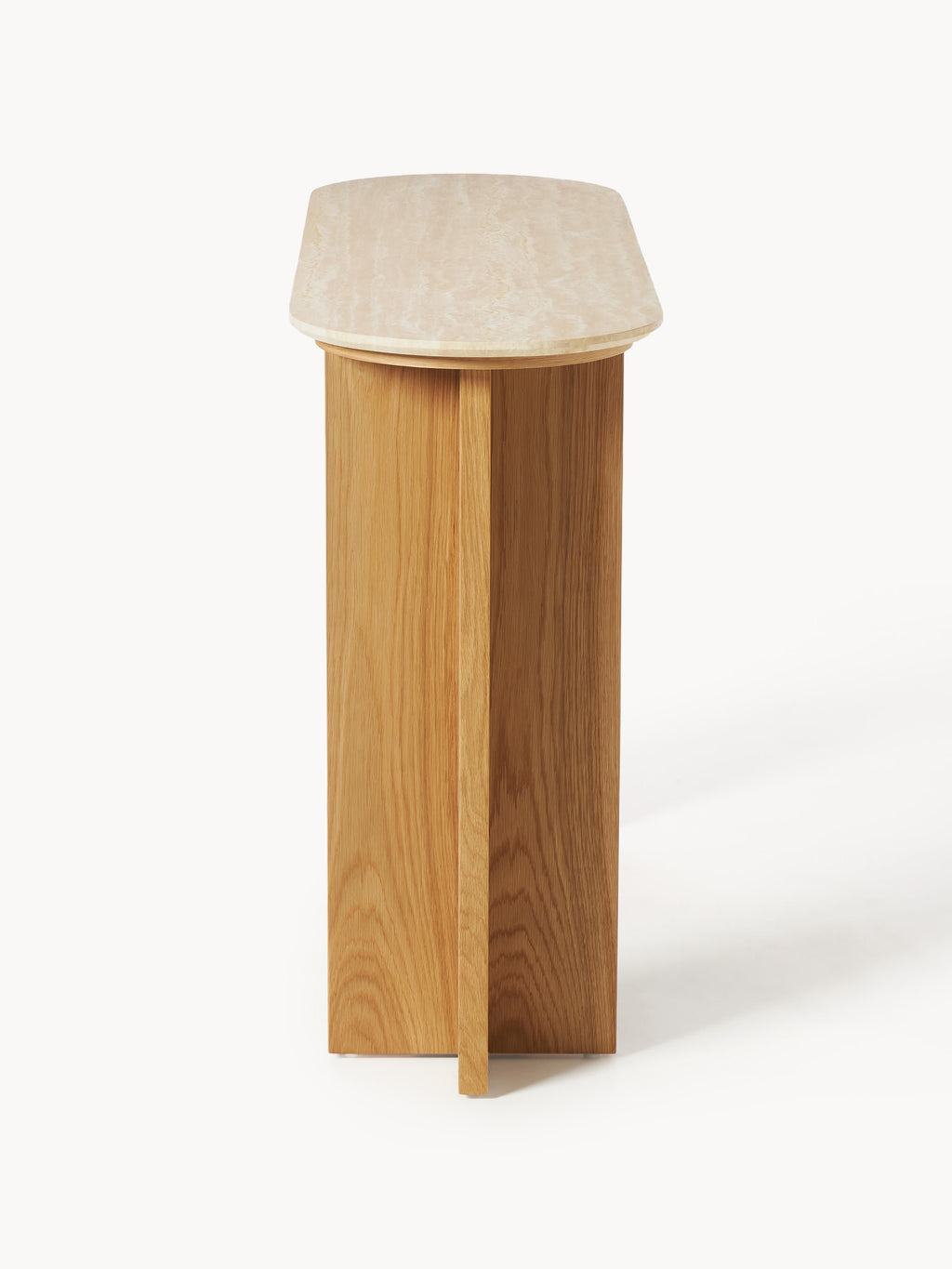 Holz-Konsole Zumi mit Travertinplatte und Schublade