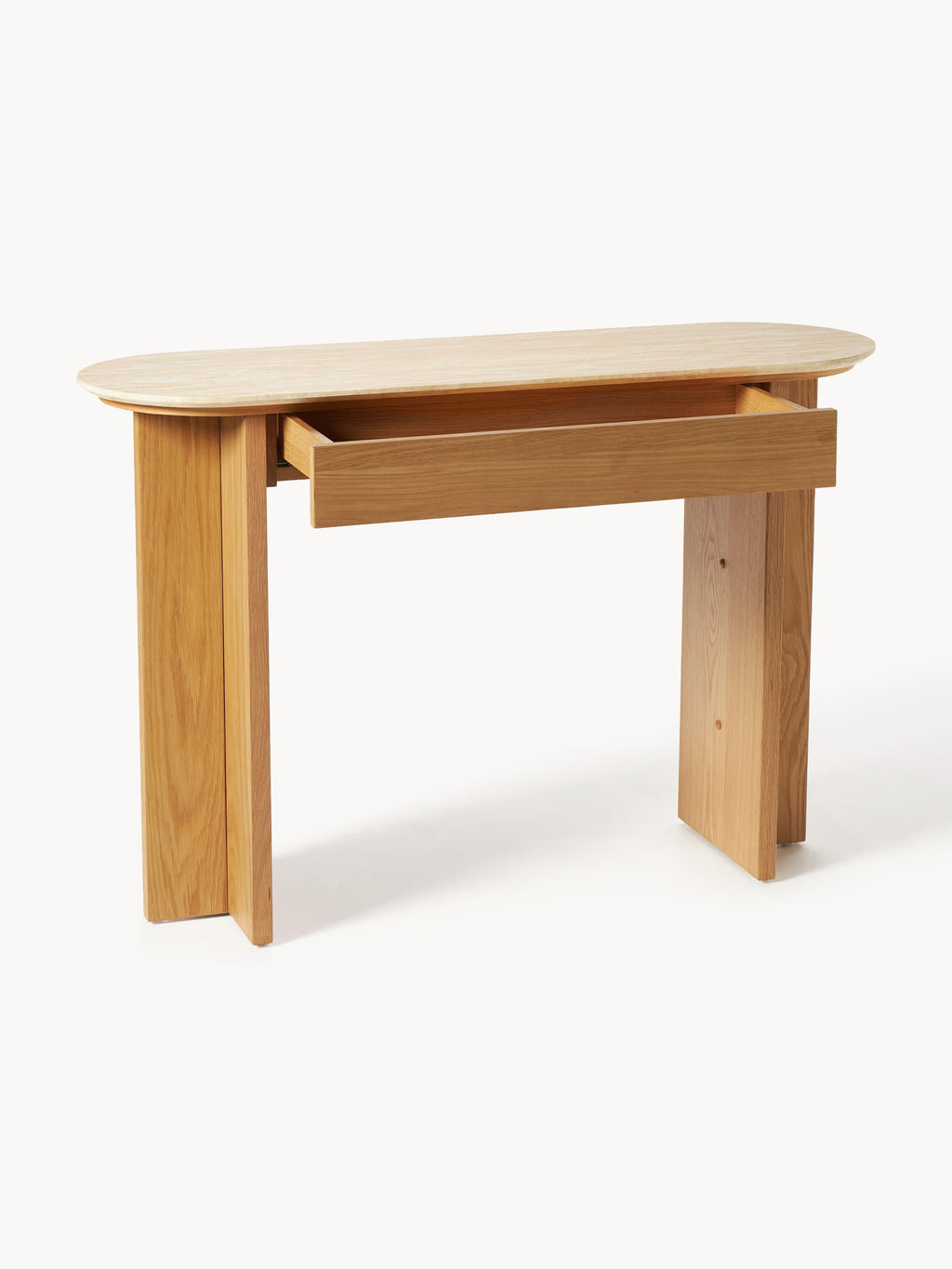 Holz-Konsole Zumi mit Travertinplatte und Schublade