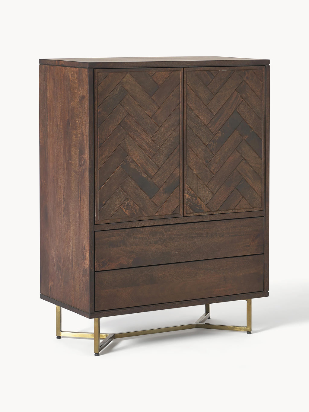 Galeriebild 1 - Highboard Luca aus Mangoholz mit Fischgrät-Muster