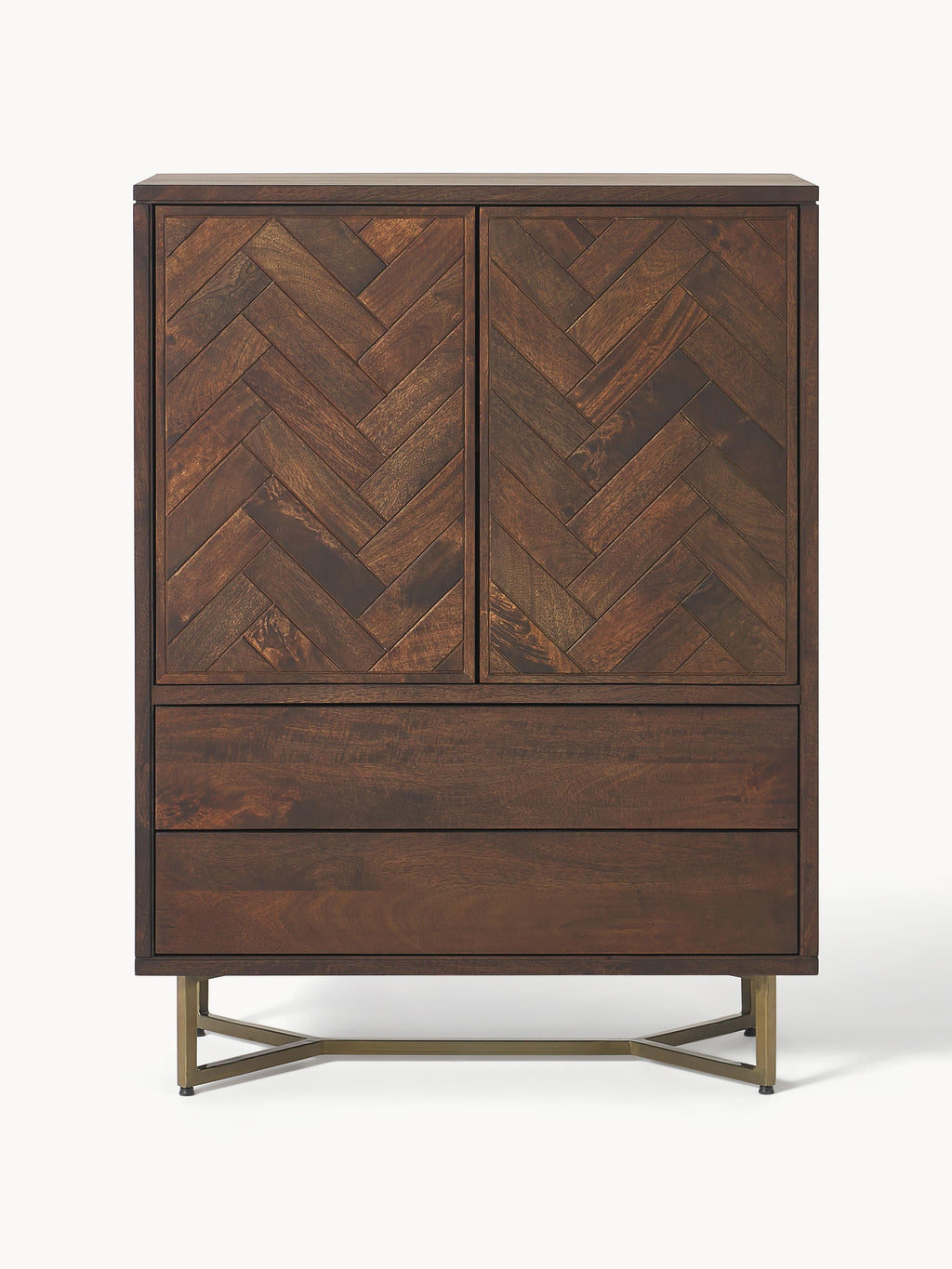 Highboard Luca aus Mangoholz mit Fischgrät-Muster