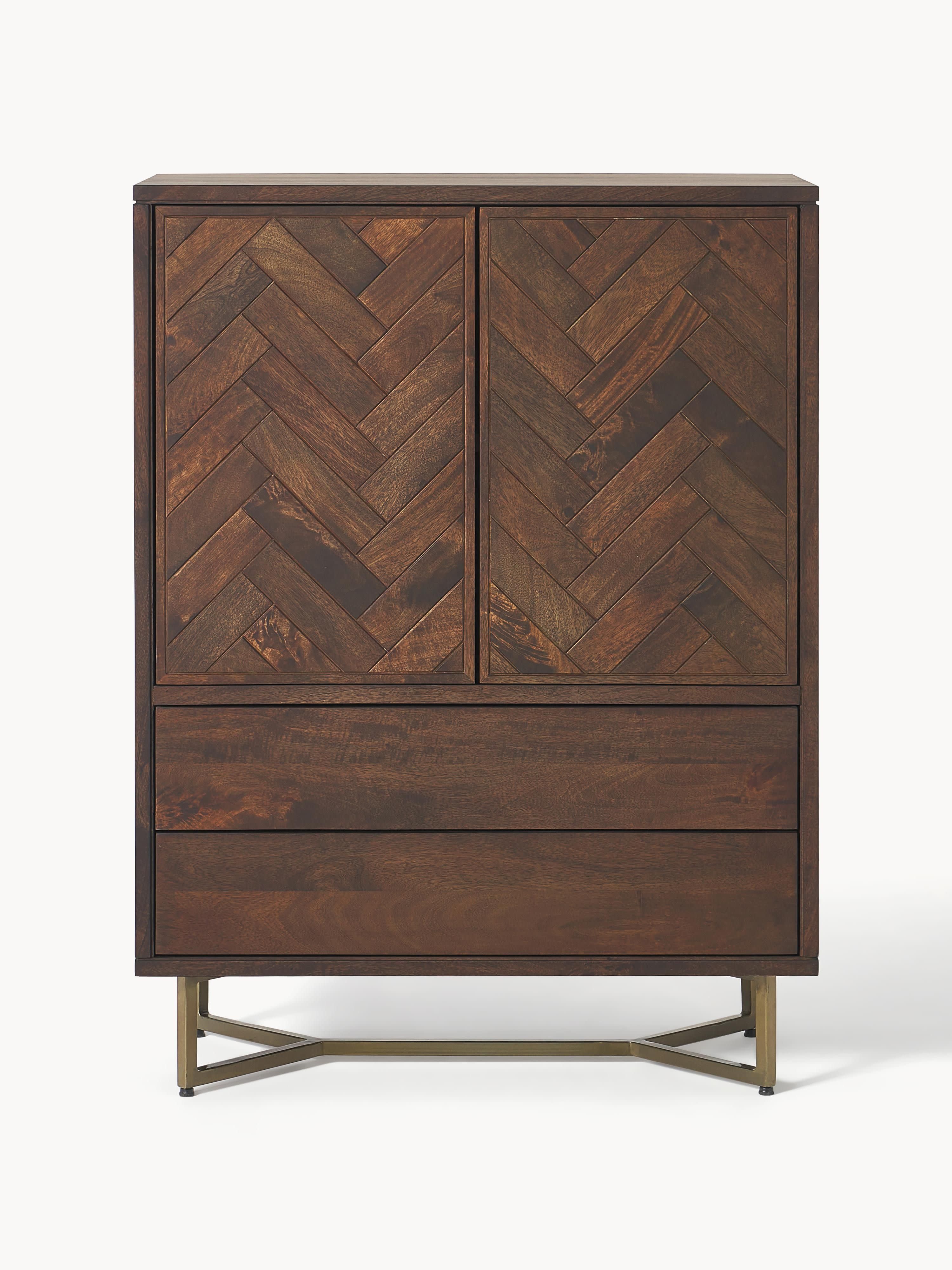 Highboard Luca aus Mangoholz mit Fischgrät-Muster