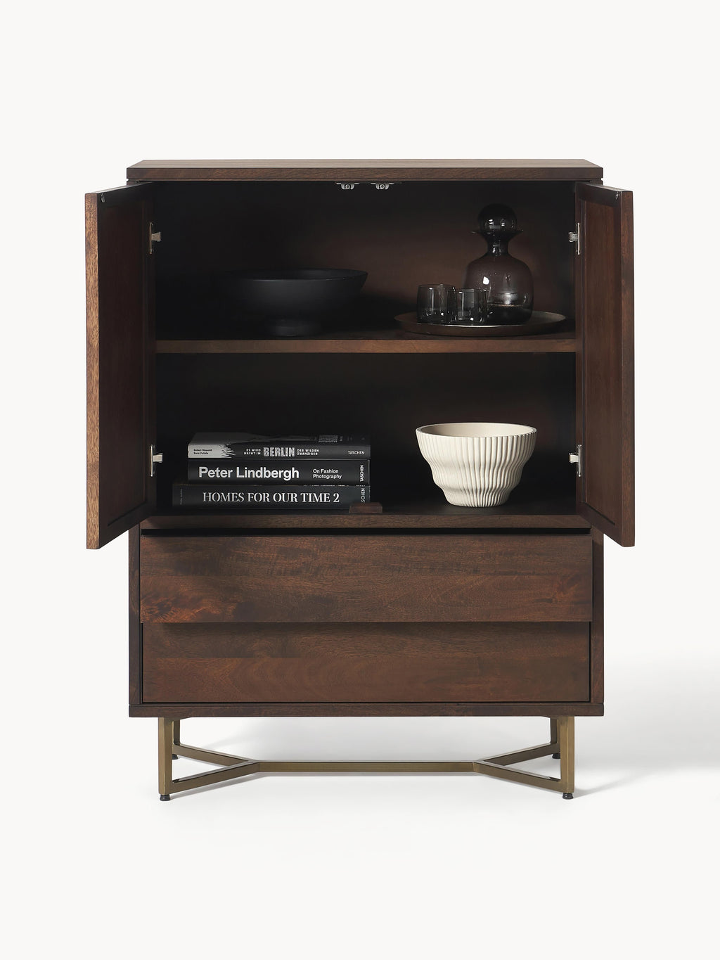 Highboard Luca aus Mangoholz mit Fischgrät-Muster