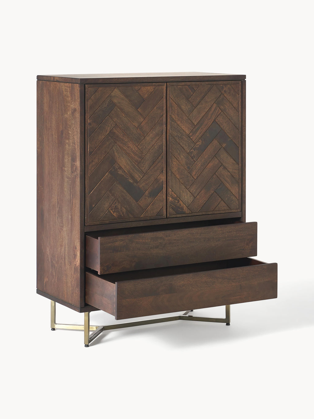 Highboard Luca aus Mangoholz mit Fischgrät-Muster