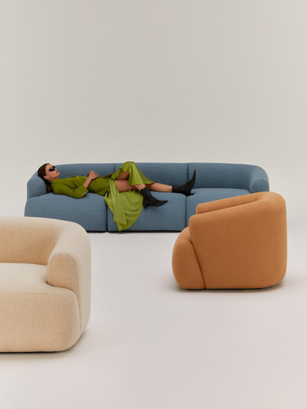 Modulares Bouclé-Sofa Sofia (3-Sitzer)