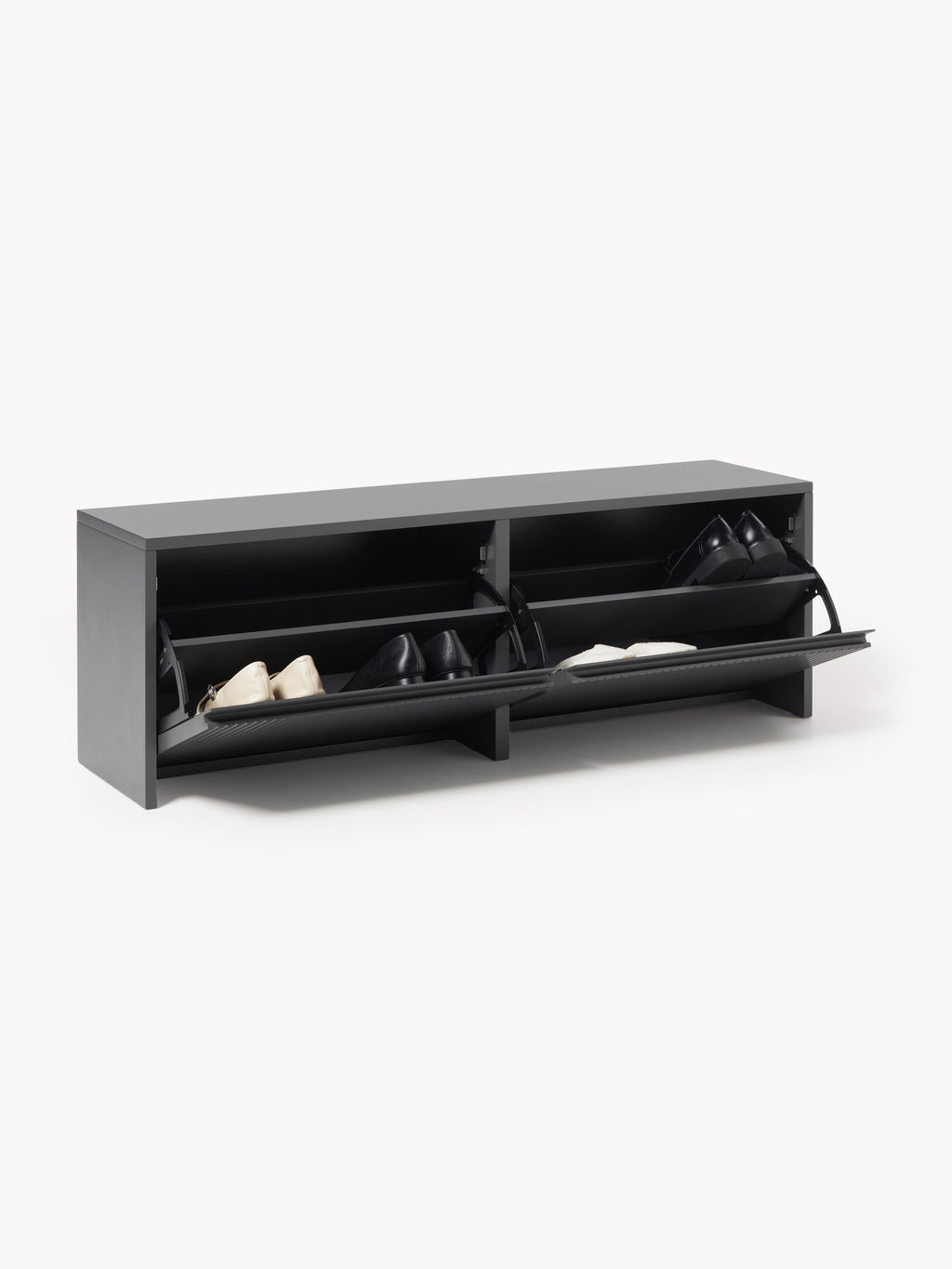 Wand-Schuhschrank Shea mit Klappfächern und geriffelter Front
