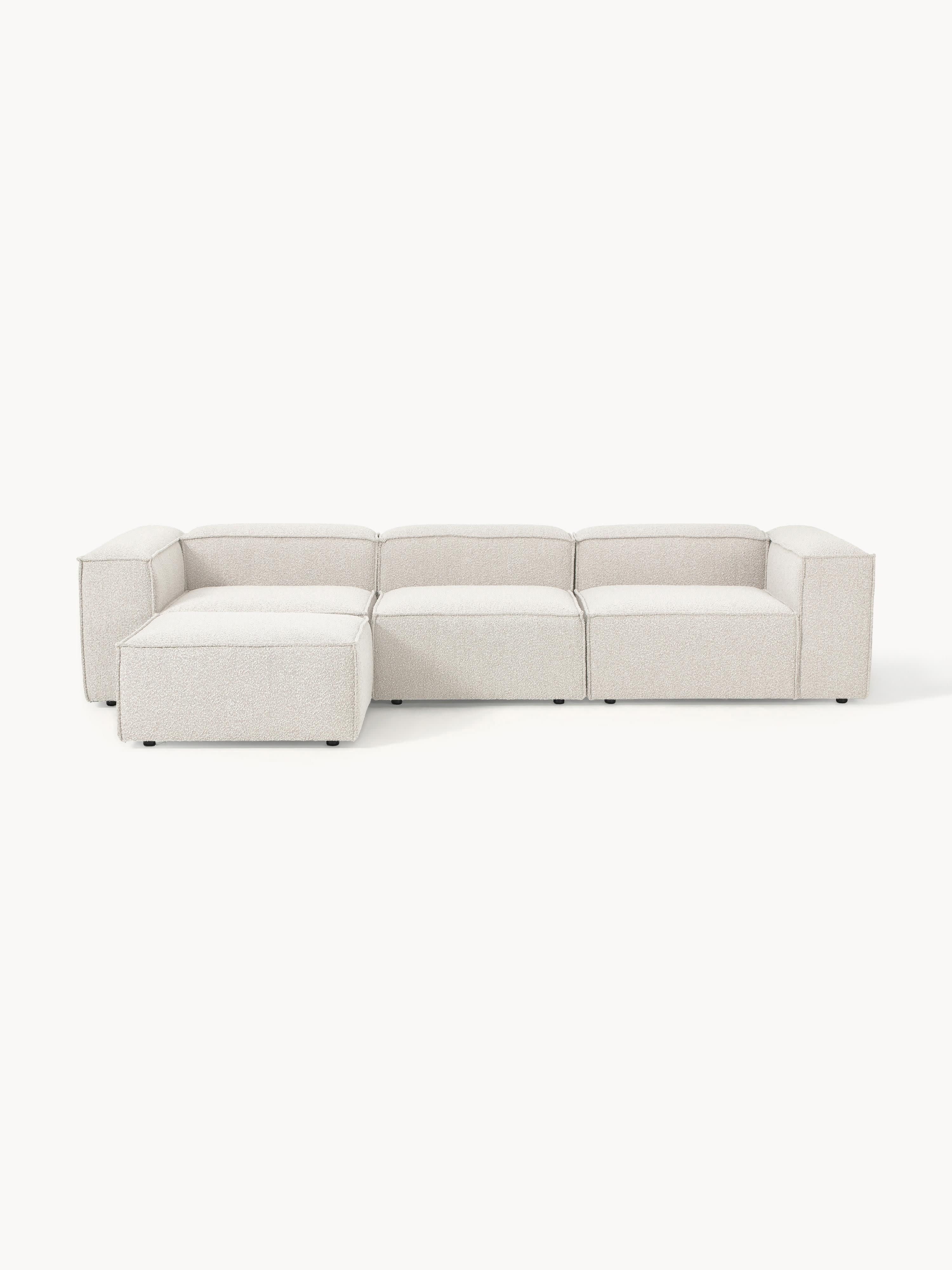 Modulares Sofa Lennon (4-Sitzer) aus Bouclé mit Hocker (links/rechts)