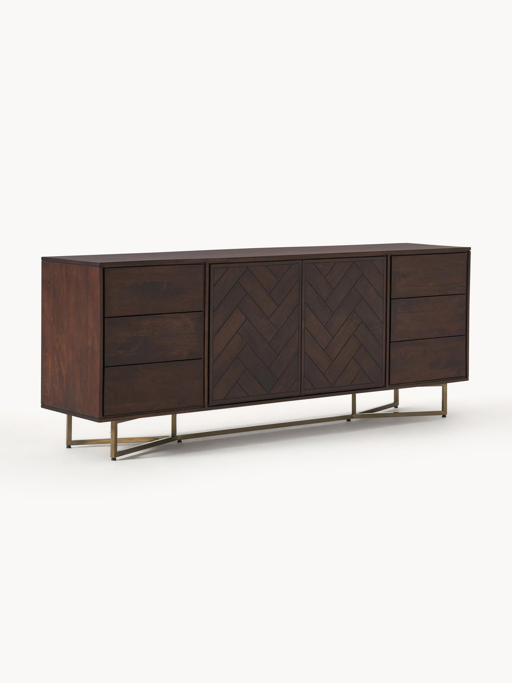 Galeriebild 1 - XL-Sideboard Luca aus Mangoholz mit Fischgrät-Muster