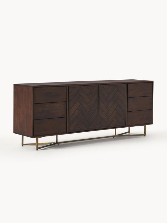 Galeriebild 1 - XL-Sideboard Luca aus Mangoholz mit Fischgrät-Muster