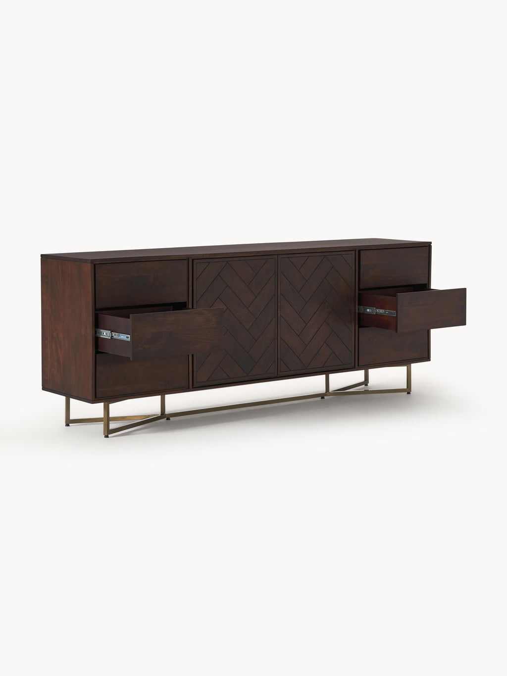XL-Sideboard Luca aus Mangoholz mit Fischgrät-Muster