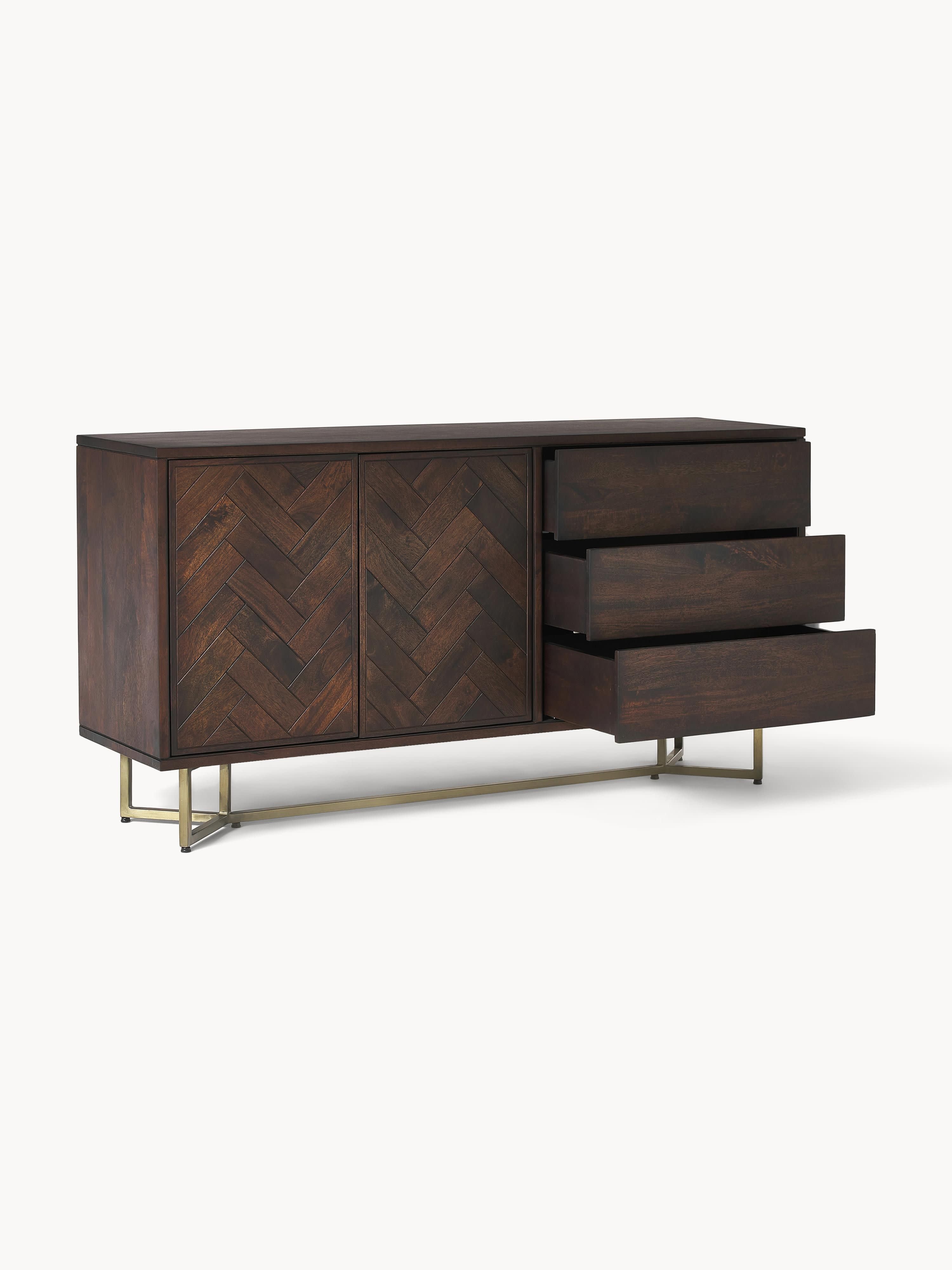 Sideboard Luca aus Mangoholz mit Fischgrät-Muster