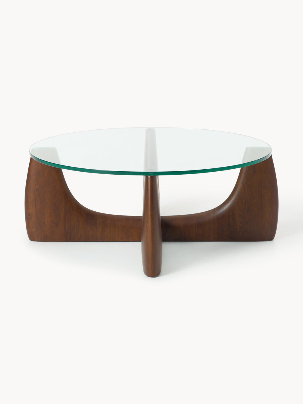 Runder Holz-Couchtisch Miya mit Glasplatte