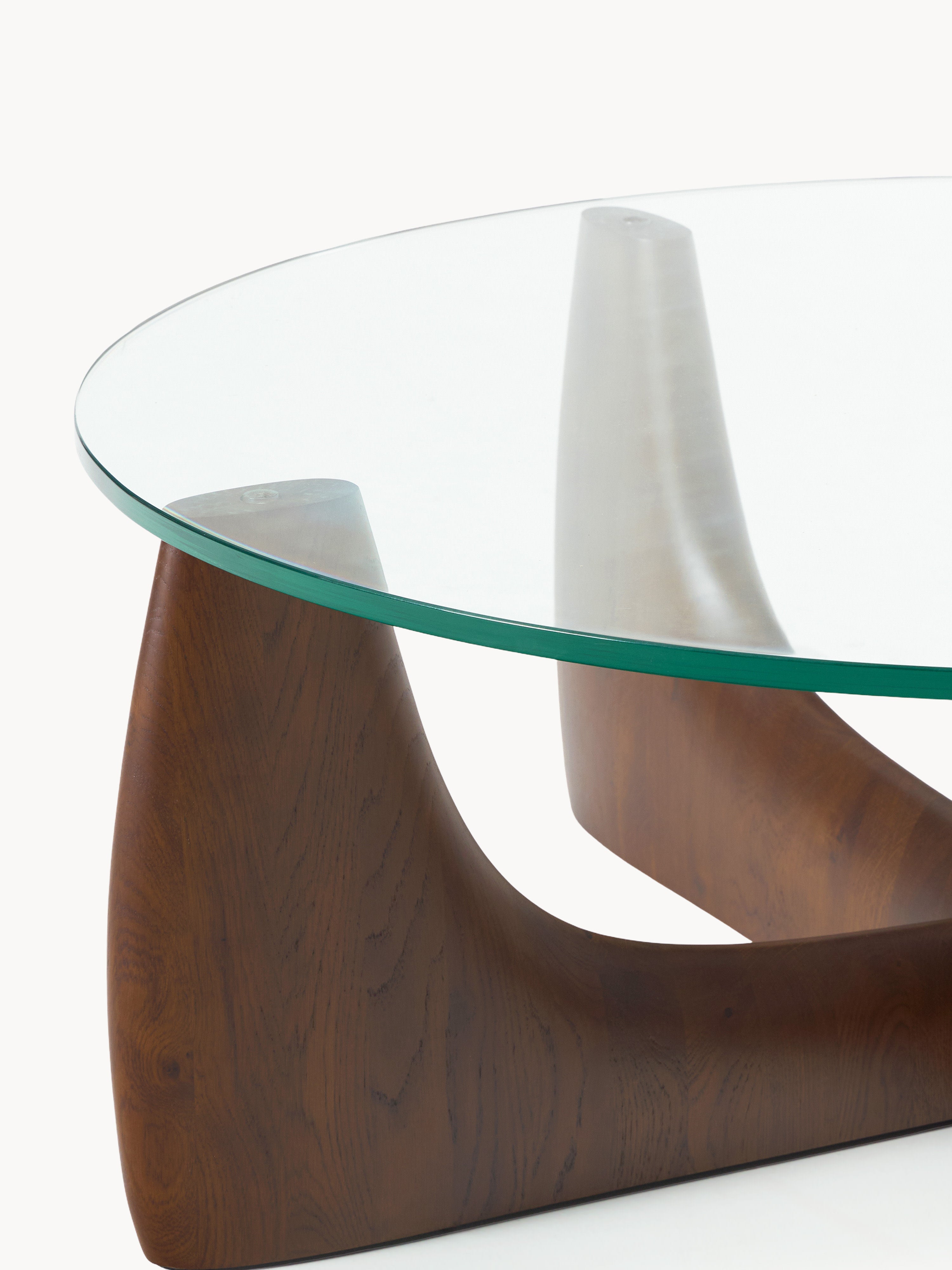 Runder Holz-Couchtisch Miya mit Glasplatte