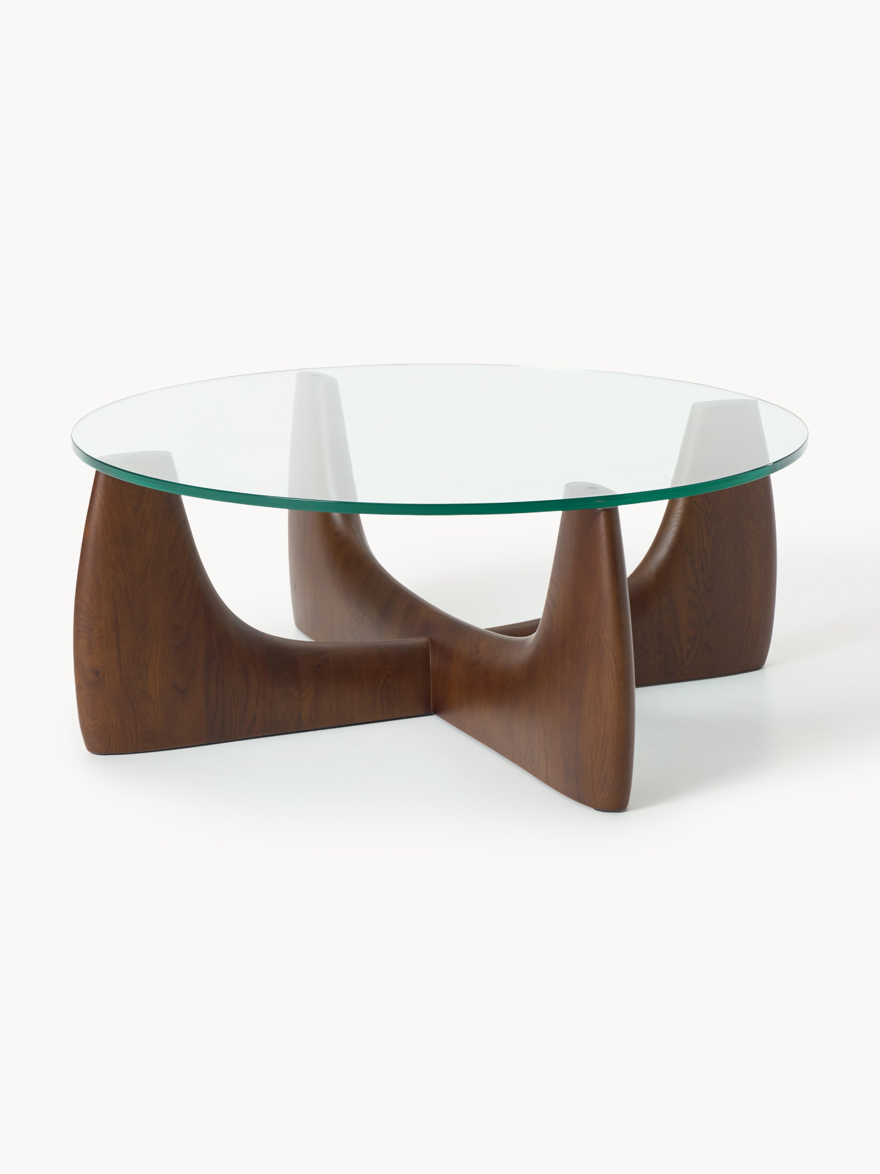 Galeriebild 1 - Runder Holz-Couchtisch Miya mit Glasplatte