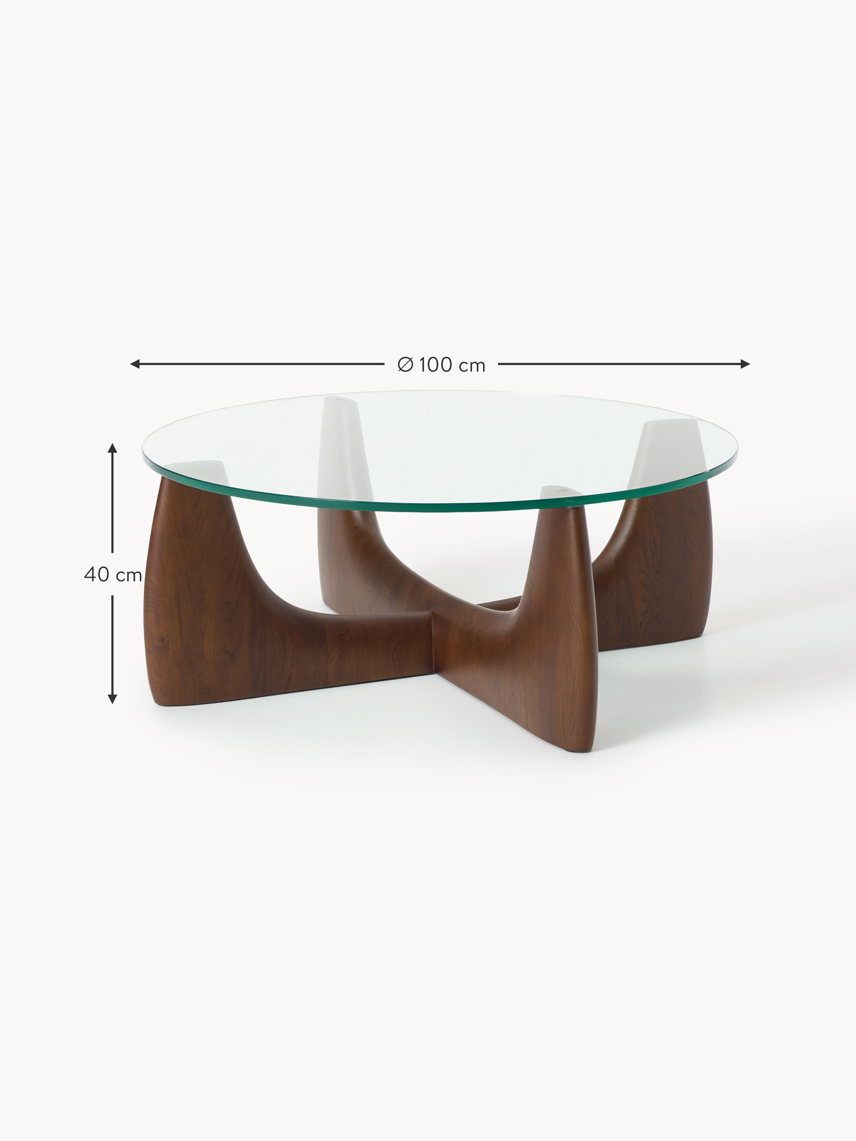 Runder Holz-Couchtisch Miya mit Glasplatte