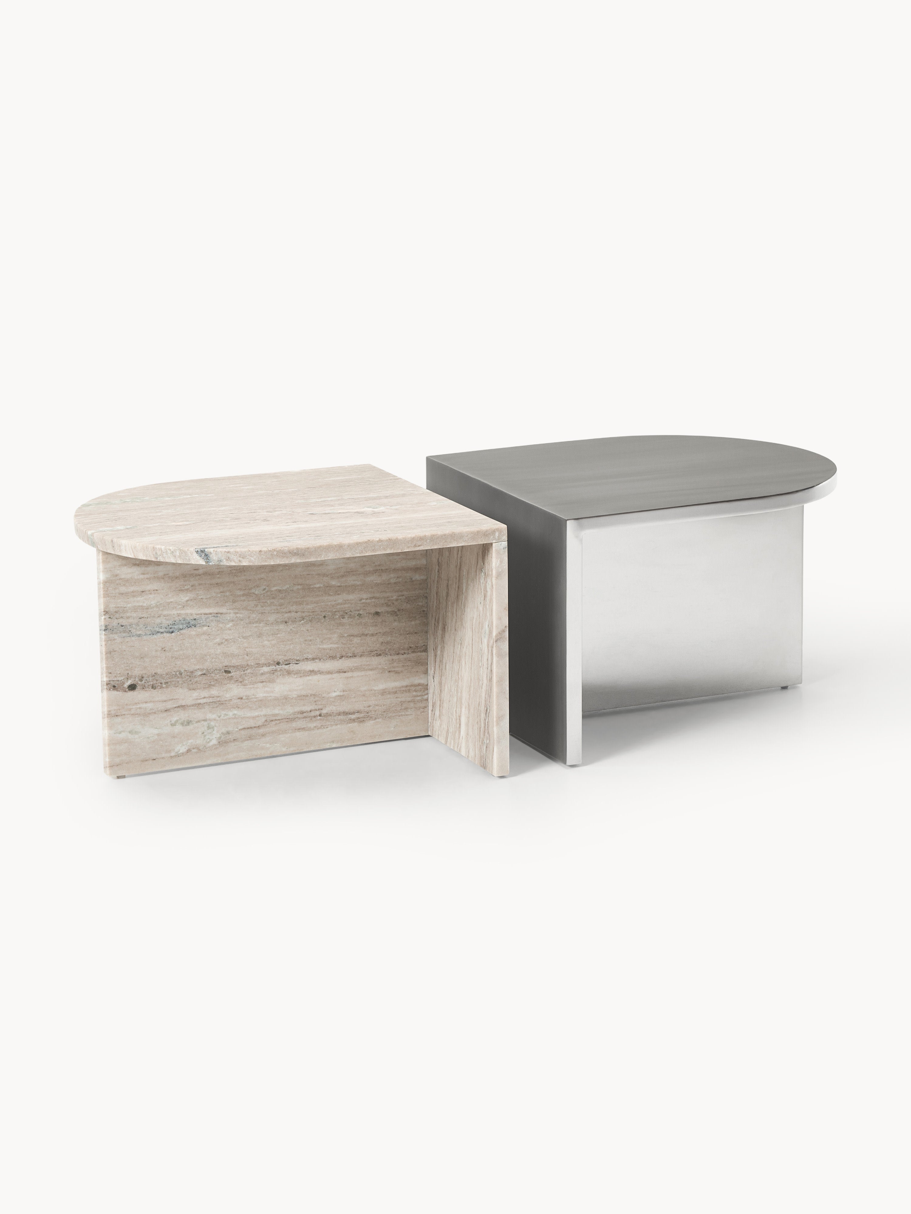 Ovale Couchtische Leander aus Metall und Marmor, 2er-Set