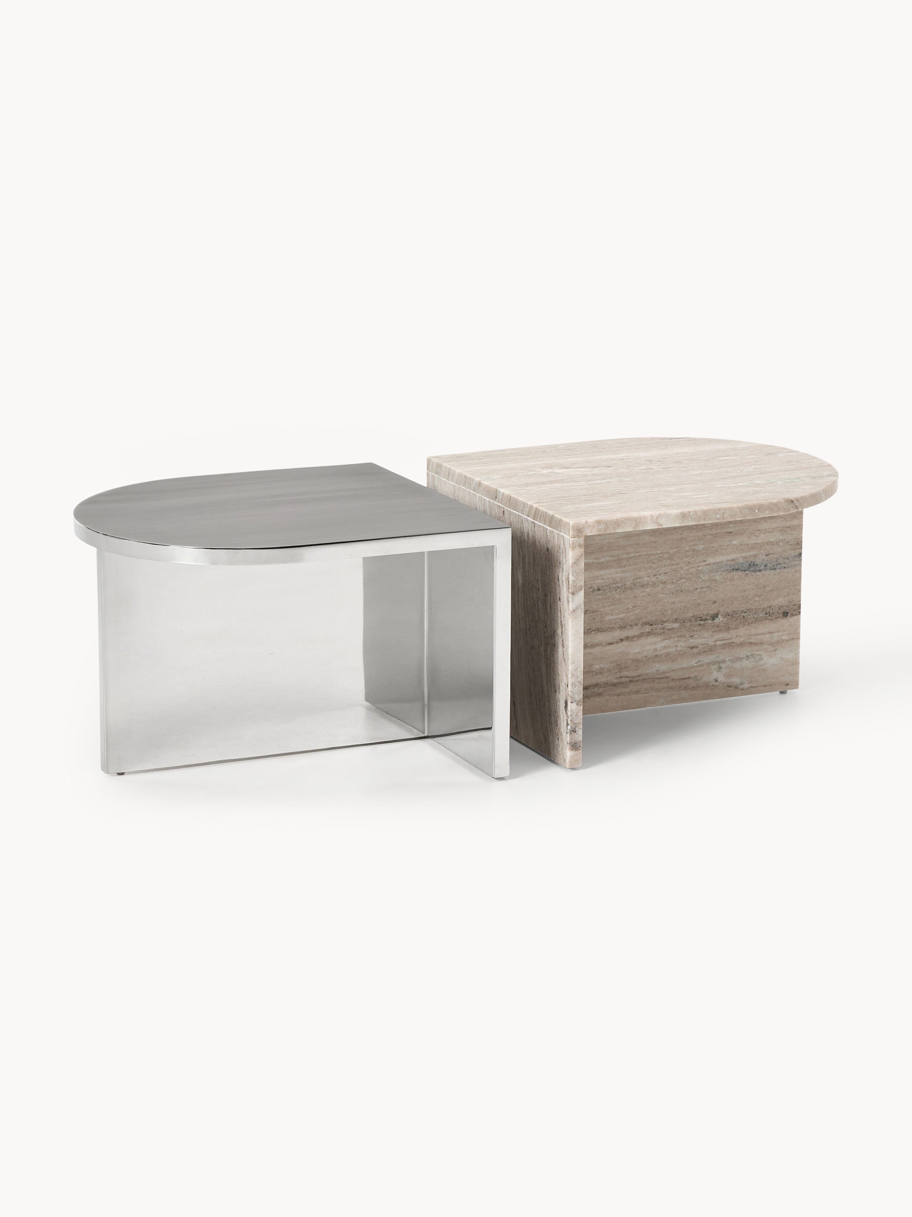 Ovale Couchtische Leander aus Metall und Marmor, 2er-Set