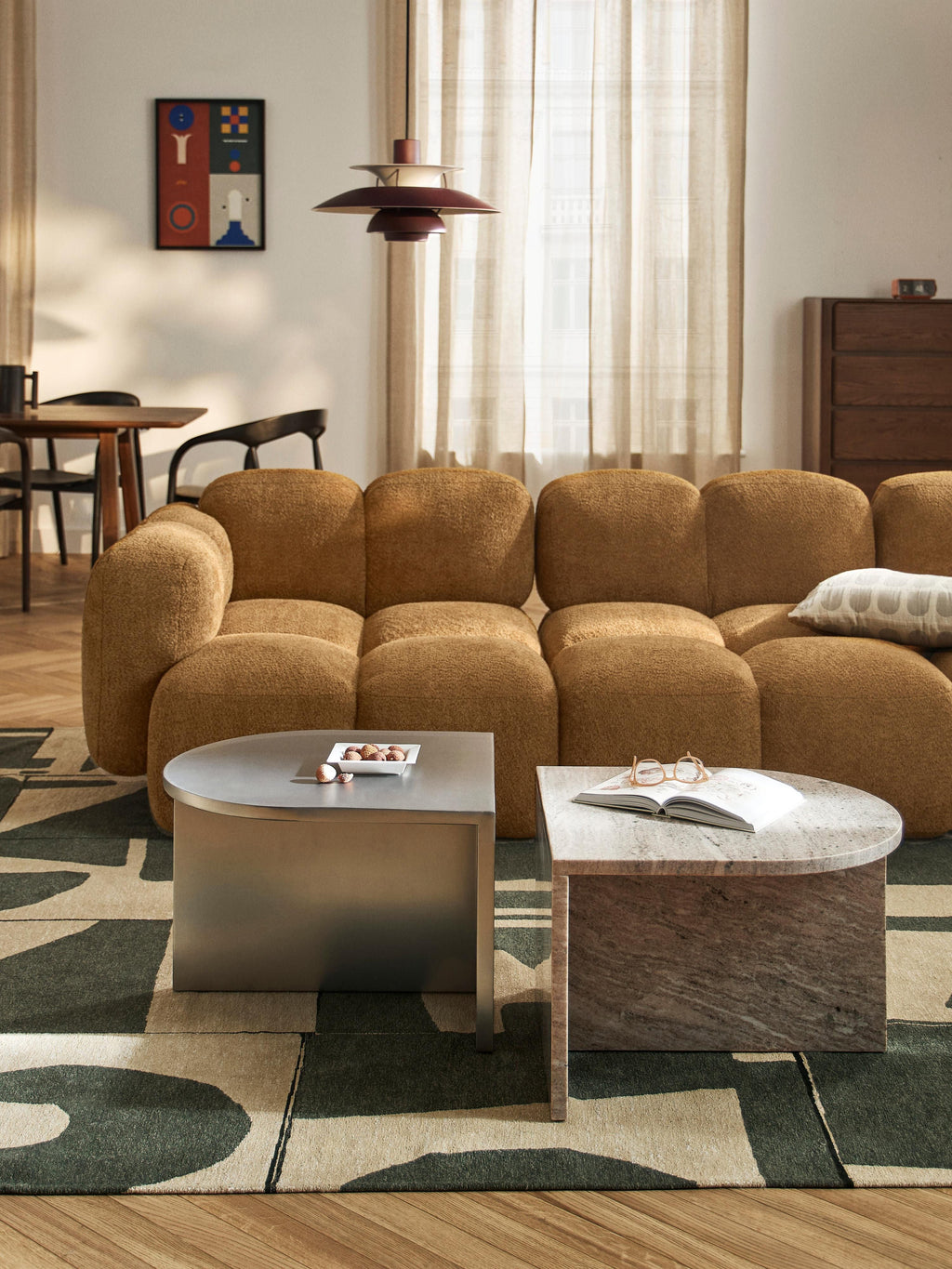 Ovale Couchtische Leander aus Metall und Marmor, 2er-Set
