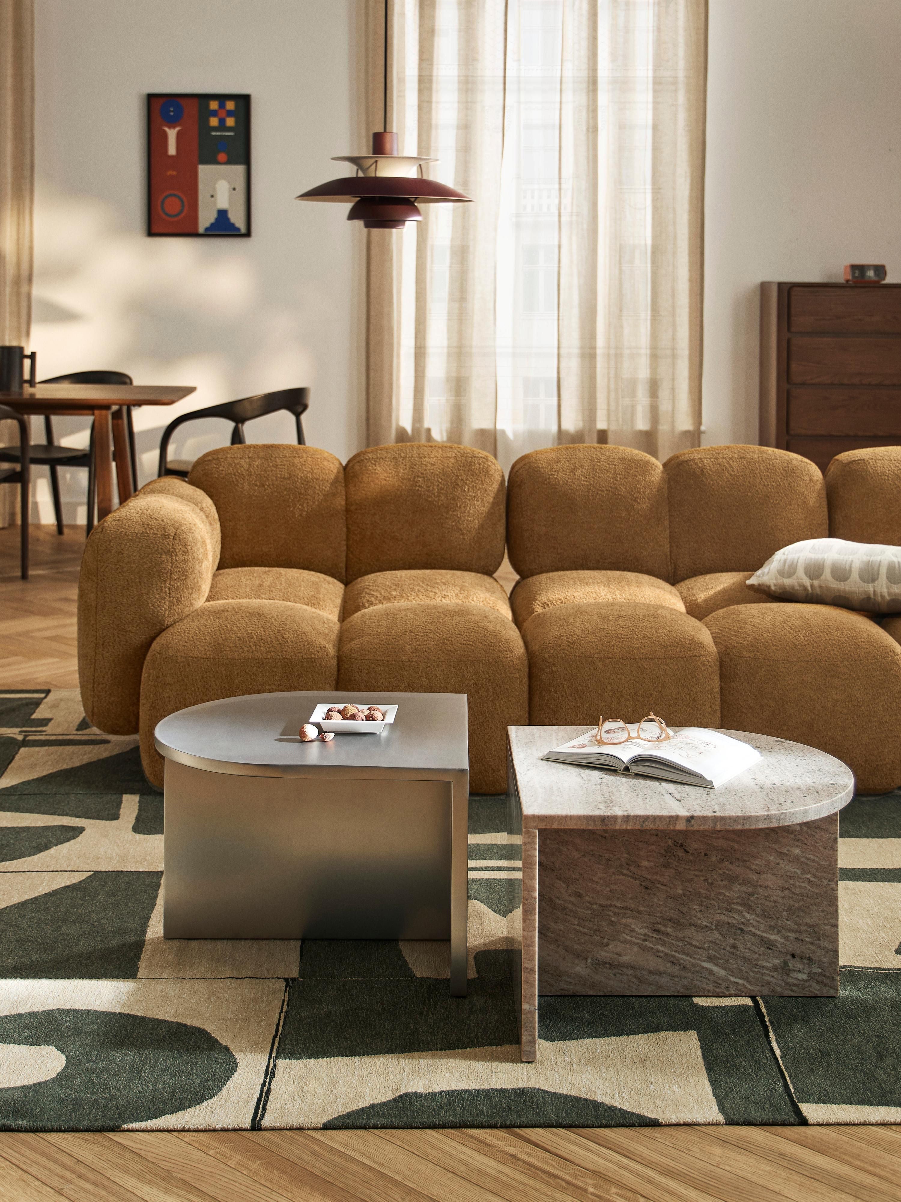 Ovale Couchtische Leander aus Metall und Marmor, 2er-Set