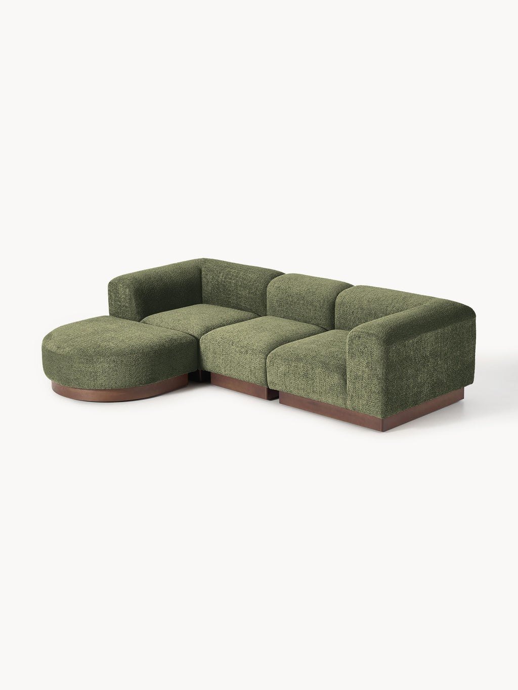Modulares Sofa Natalie (3-Sitzer) aus Teddy-Bouclé mit Hocker (links/rechts)