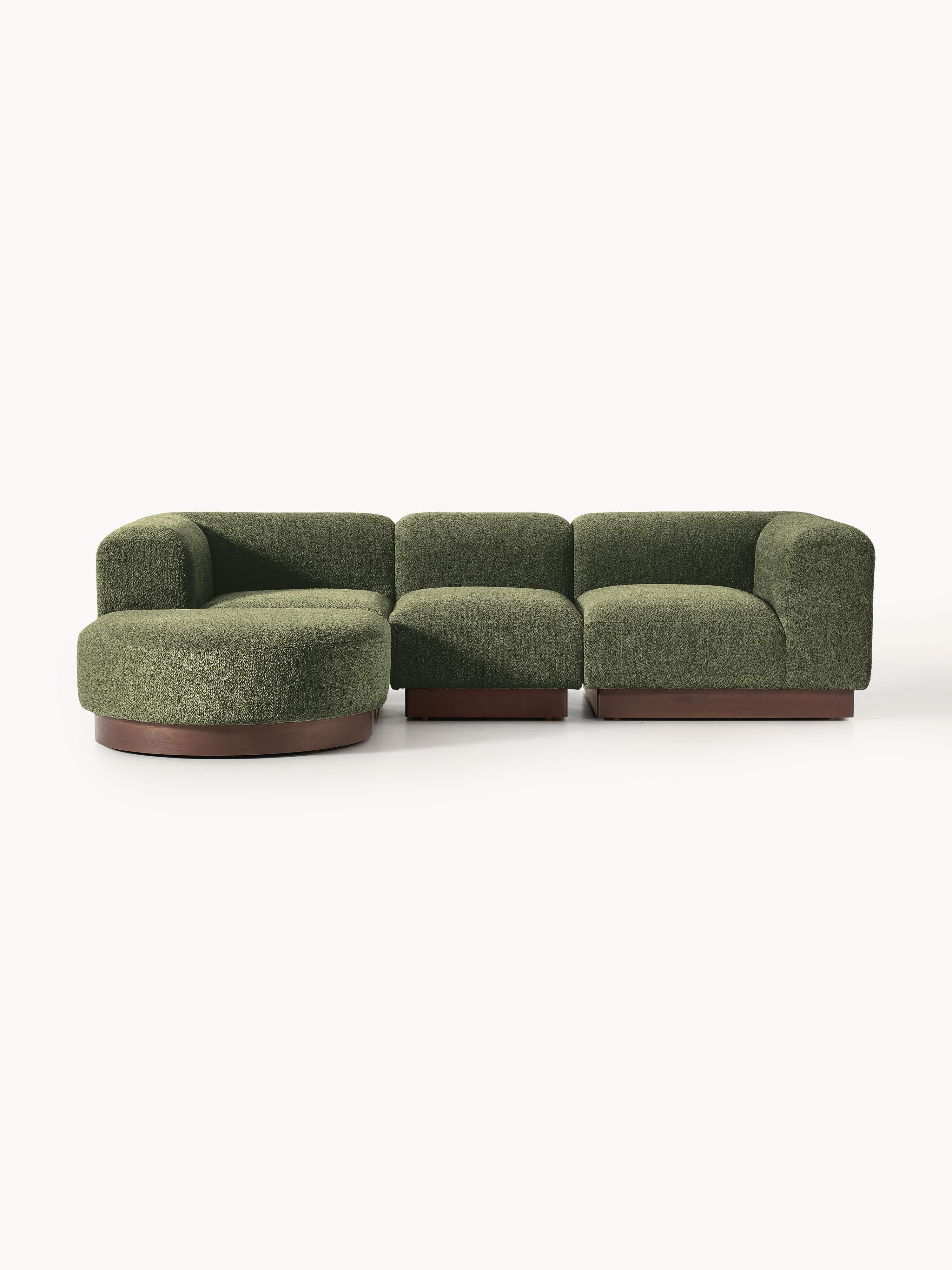 Galeriebild 1 - Modulares Sofa Natalie (3-Sitzer) aus Teddy-Bouclé mit Hocker (links/rechts)