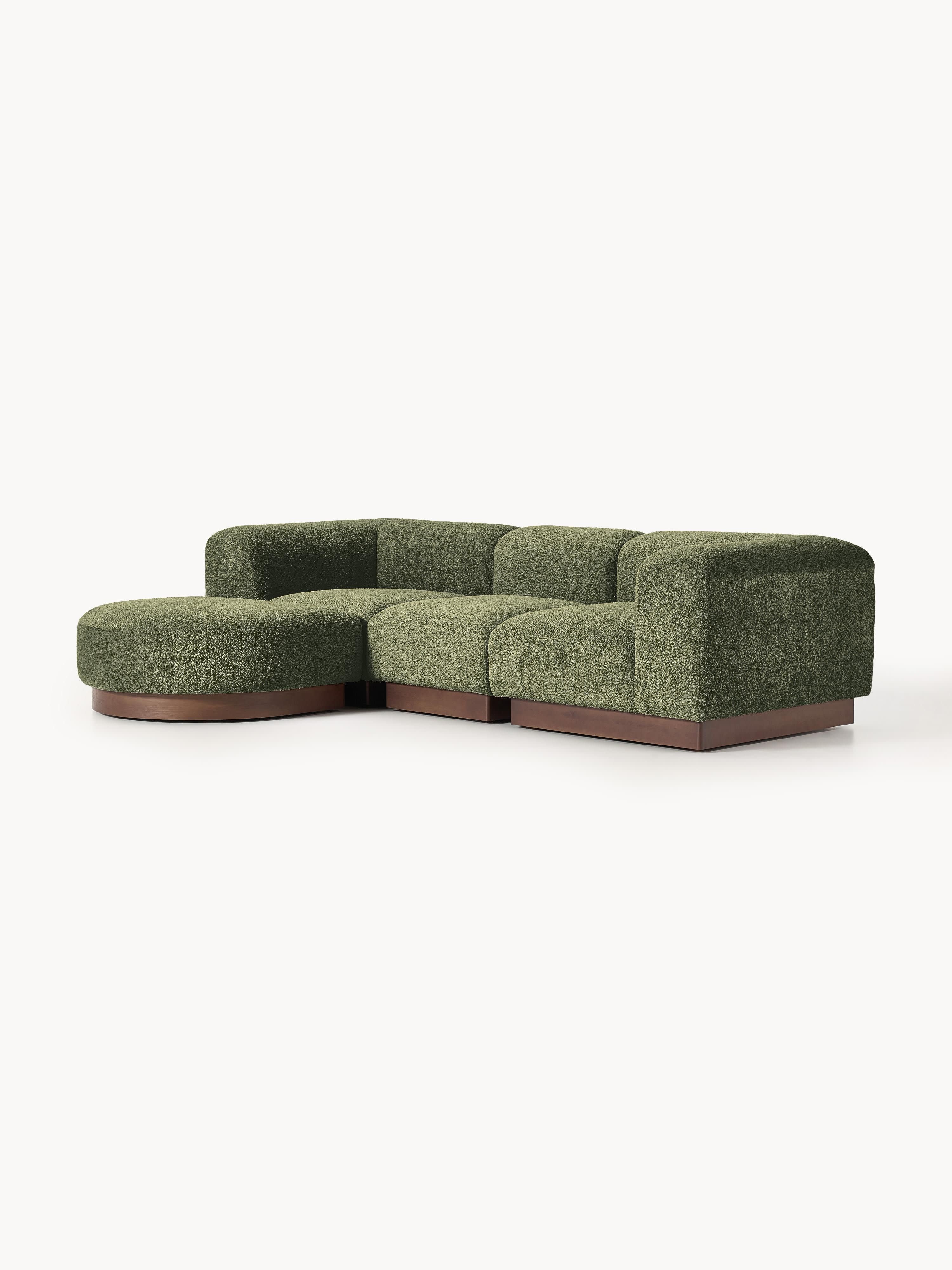 Modulares Sofa Natalie (3-Sitzer) aus Teddy-Bouclé mit Hocker (links/rechts)