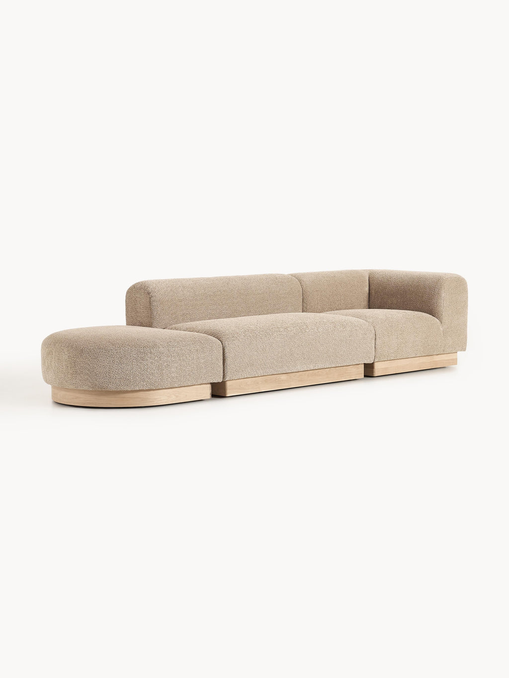 Modulare Ottomane Natalie aus Teddy-Bouclé mit Hocker (links/rechts)