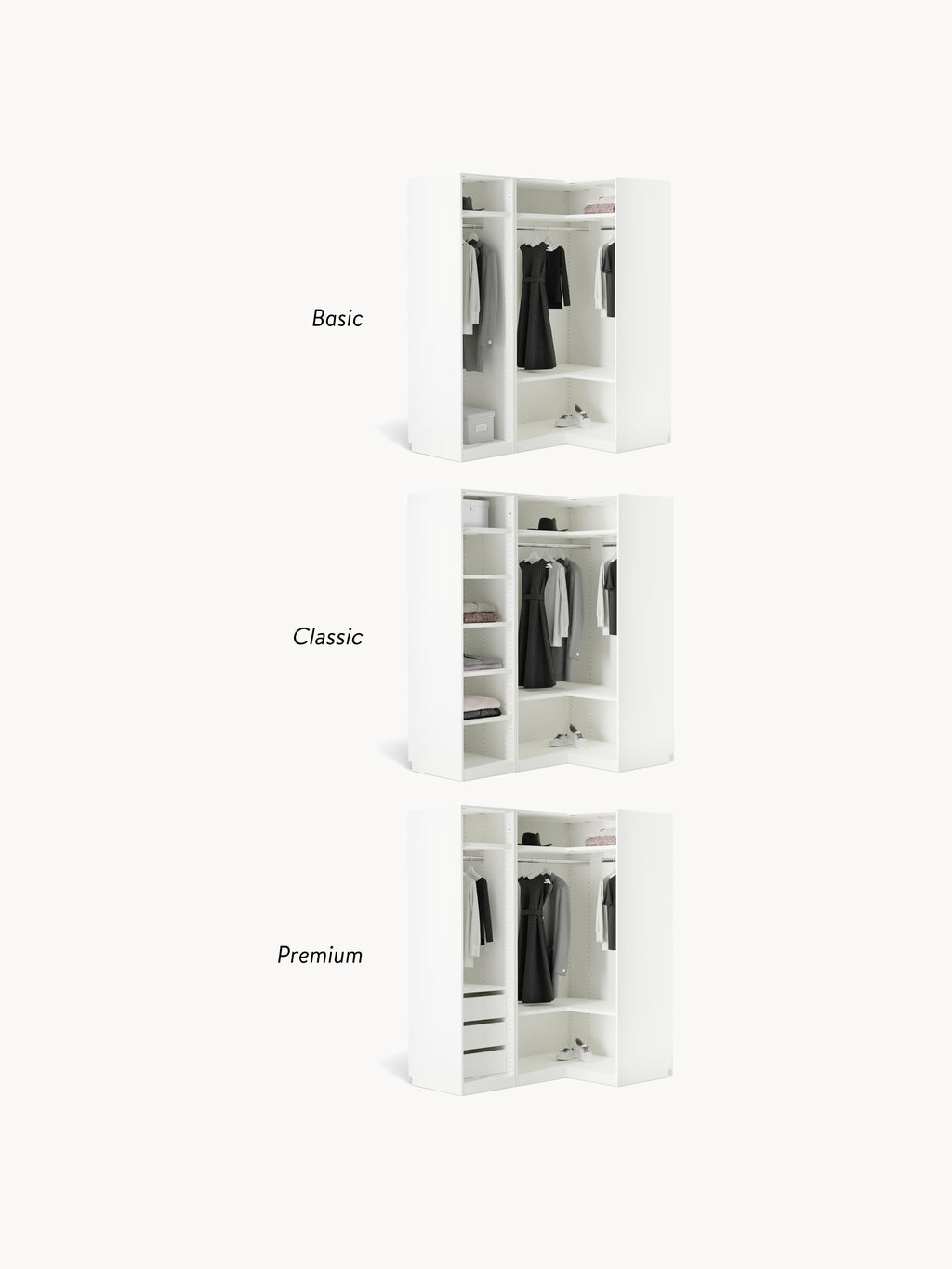 Modularer Eck-Kleiderschrank Simone, 165 cm Breite, in verschiedenen Größen