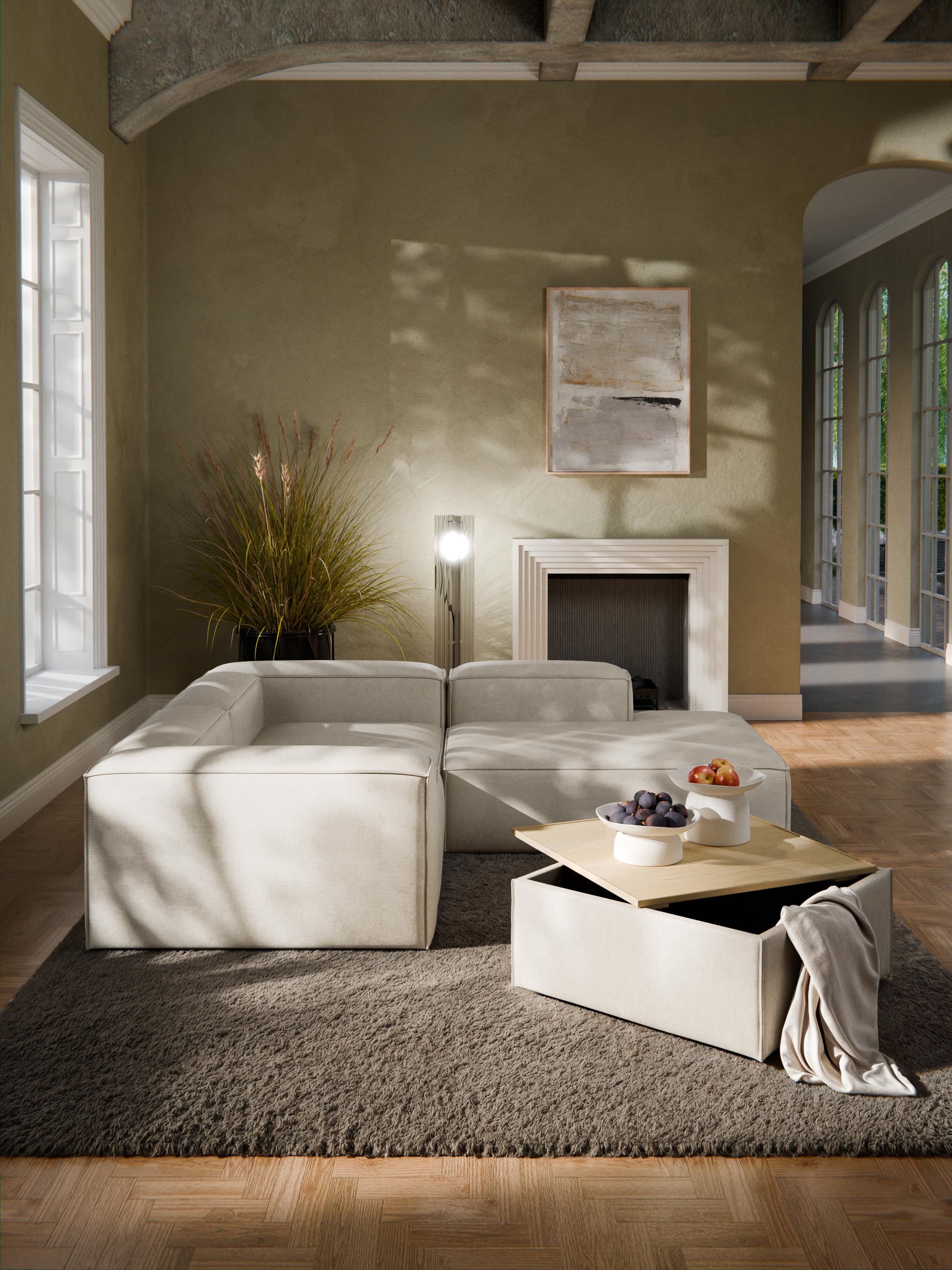Sofa-Hocker Lennon aus Leinen-Mix mit Stauraum