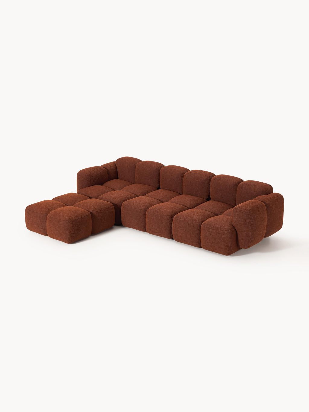 Modulares Sofa Tayla (4-Sitzer) aus Bouclé mit Hocker (links/rechts)