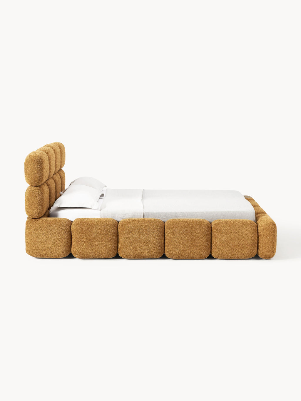 Polsterbett Tayla aus Teddy-Bouclé mit Stauraum