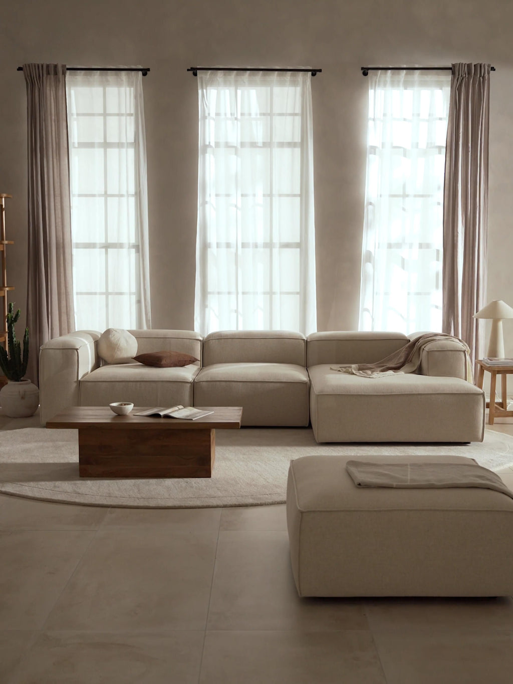 Modulares Ecksofa Lennon (4-Sitzer) aus Leinen-Mix