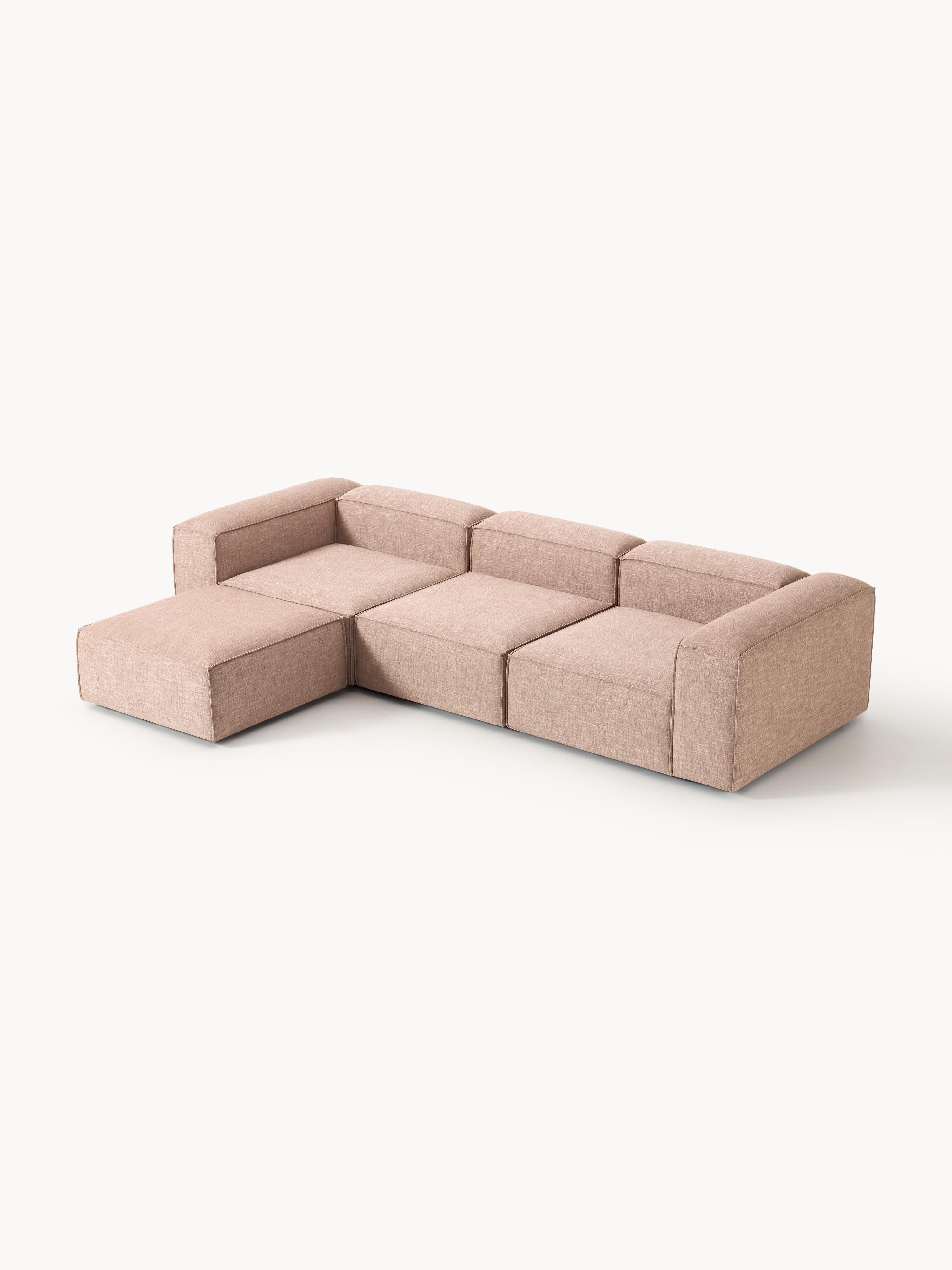 Modulares Sofa Lennon (4-Sitzer) aus Leinen-Mix mit Hocker (links/rechts)