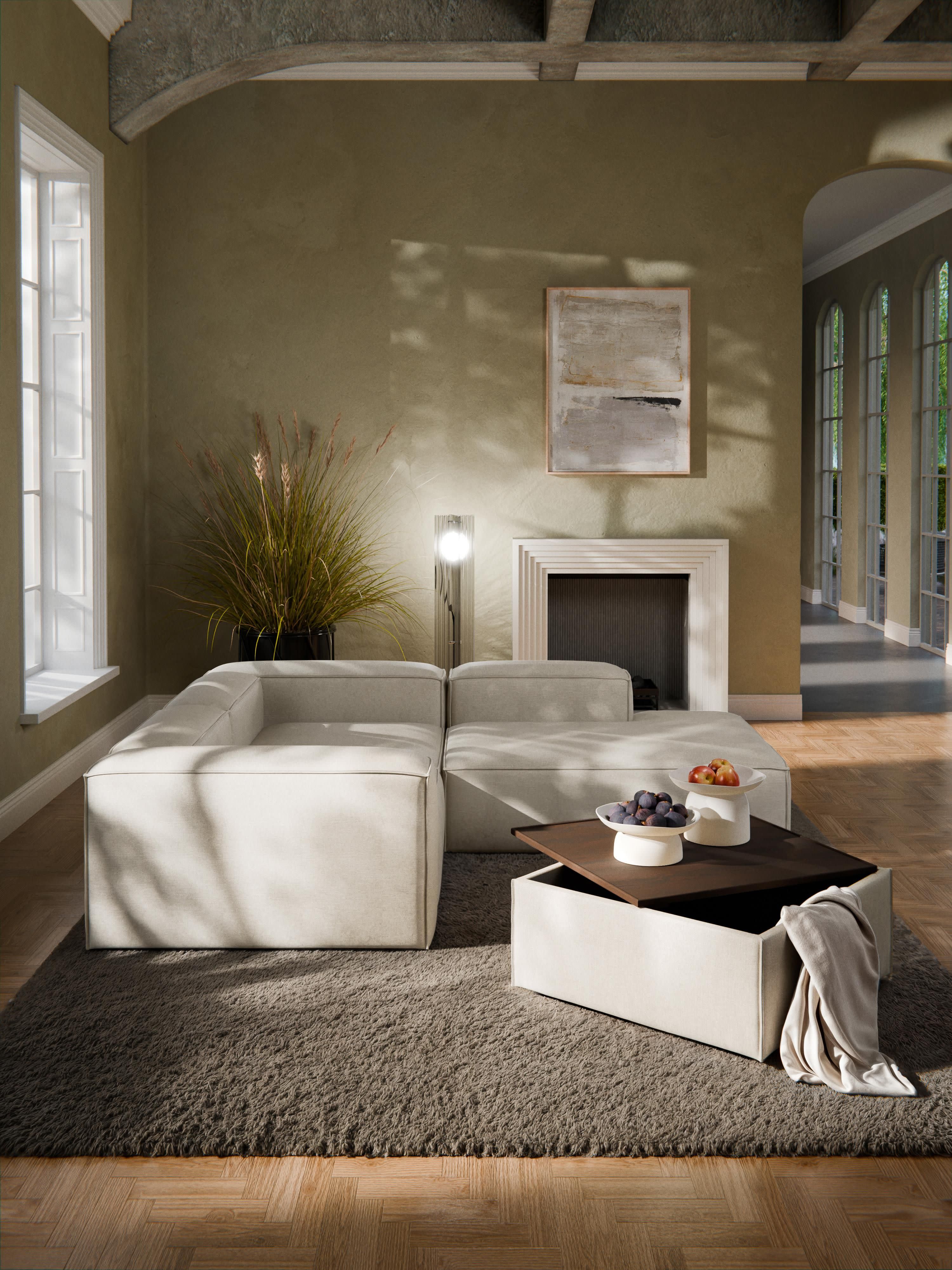 Sofa-Hocker Lennon aus Leinen-Mix mit Stauraum