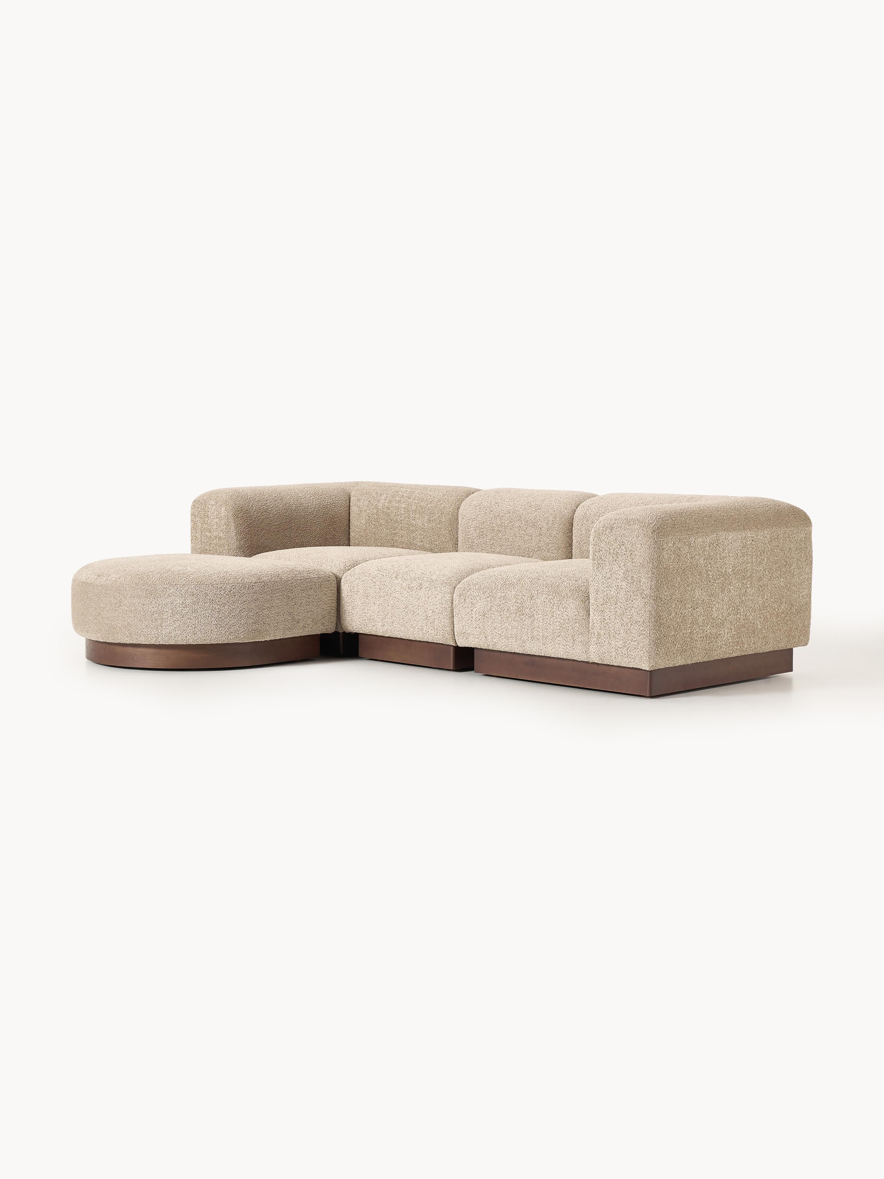 Modulares Sofa Natalie (3-Sitzer) aus Teddy-Bouclé mit Hocker (links/rechts)